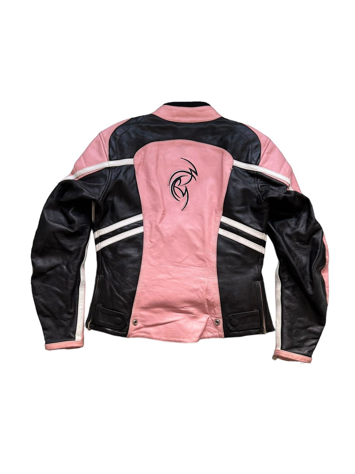 image of Archival Clothing x Leather Jacket Vintage Pink Racing Leather Jacket Y2K Moto Tribal 00S 90S, Wome