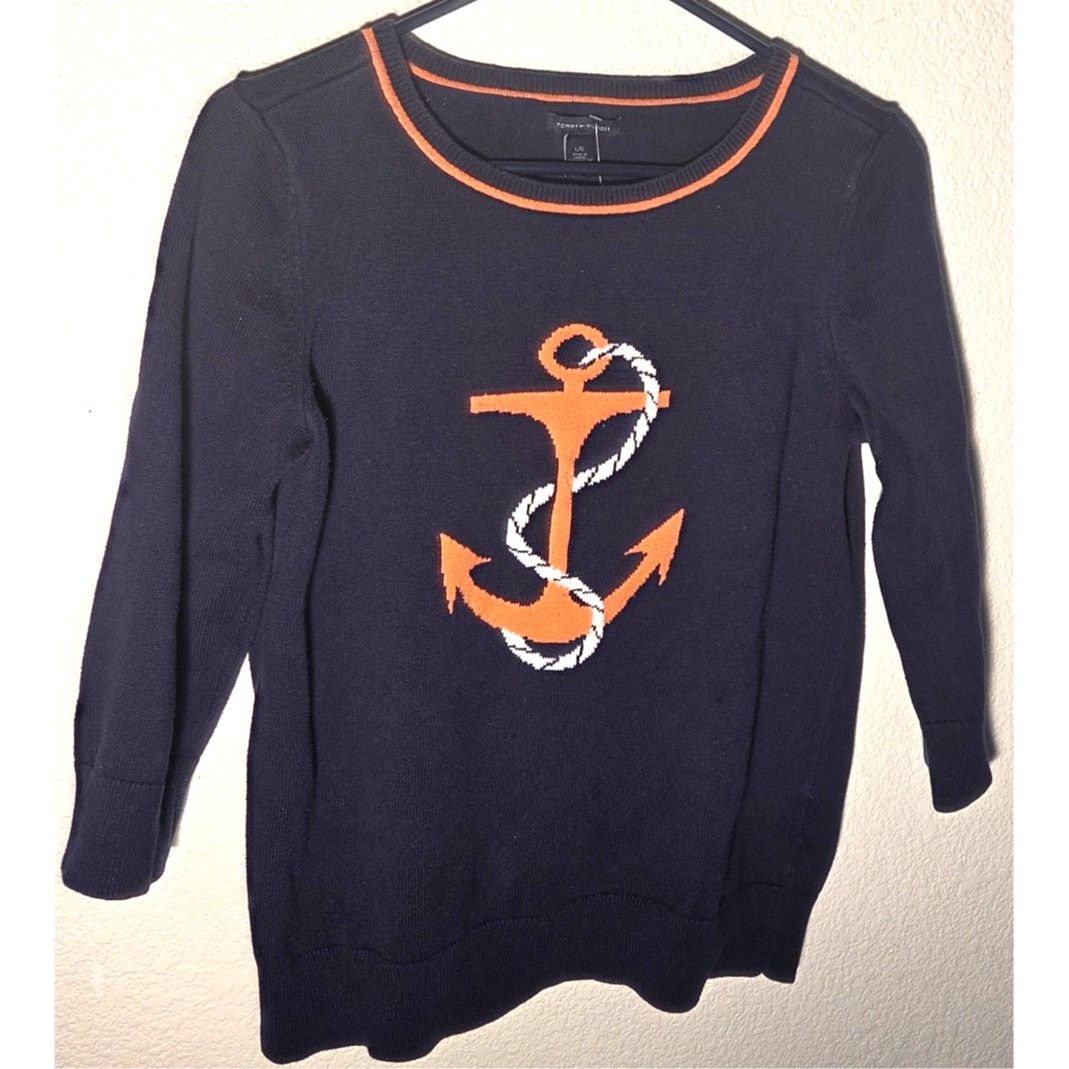 Tommy Hilfiger Chic Tommy Hilfiger Navy Blue Anchor Design Sweater Size L / US 10 / IT 46 - 2 Thumbnail