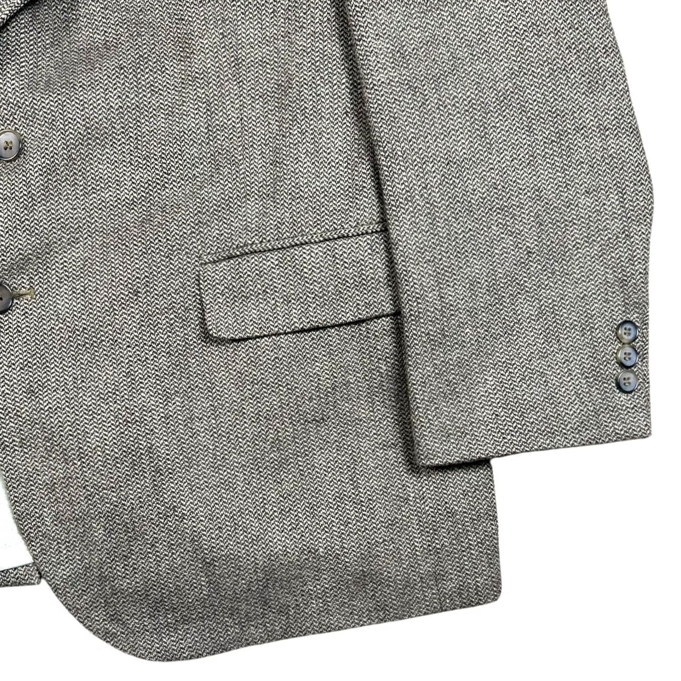 Vintage Towncraft Men's Blazer Jacket Brown Herringbone Wool Silk Blend Two Button Regular 46R Sport Coat Size 46R - 6 Thumbnail