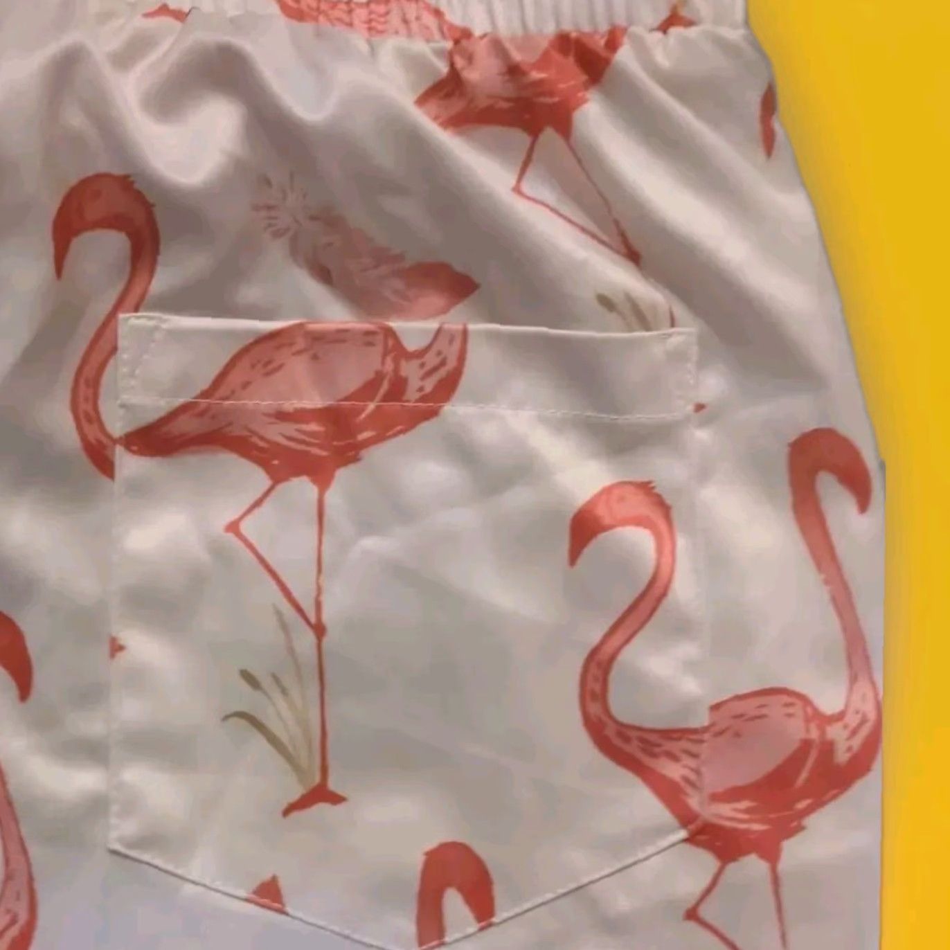 Pinko VINTAGE? No — Party Pants Mens Bottom L Pink Flamingos Stripes Back Pocket Lightweight Polyester Spandex Blended Fabric Short Pants Mens Size US 33 - 3 Thumbnail
