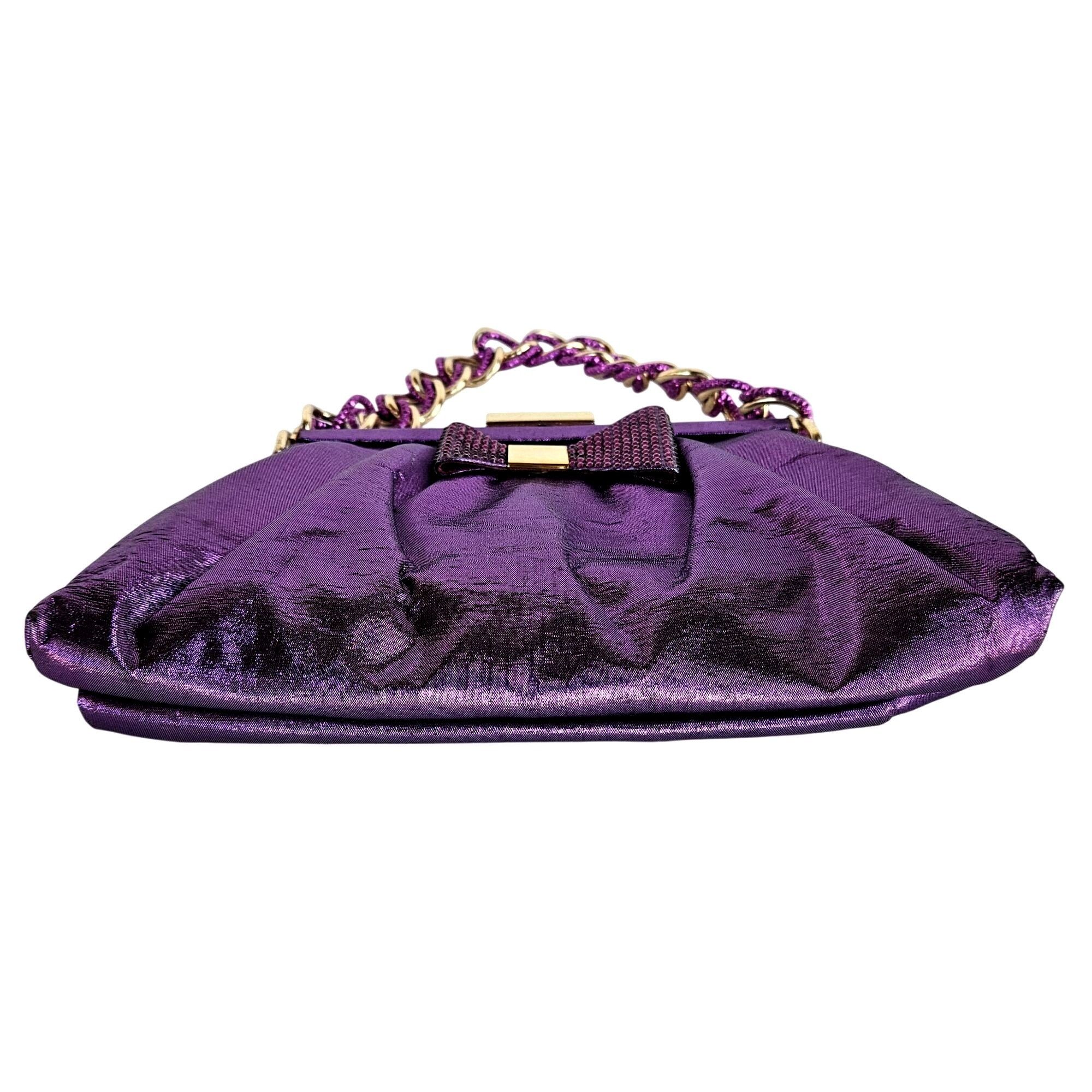 Other Fabiana Mori Italian Purple Satin Evening Bag Rhinestone Bow Size ONE SIZE - 6 Thumbnail
