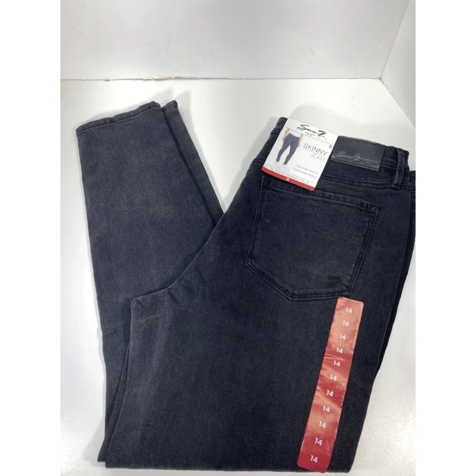 Vintage Seven7 Skinny Jeans Women Size 14 34X30 Black Denim High Rise Stretch NWT Size 36" / US 14 / IT 50 - 2 Thumbnail