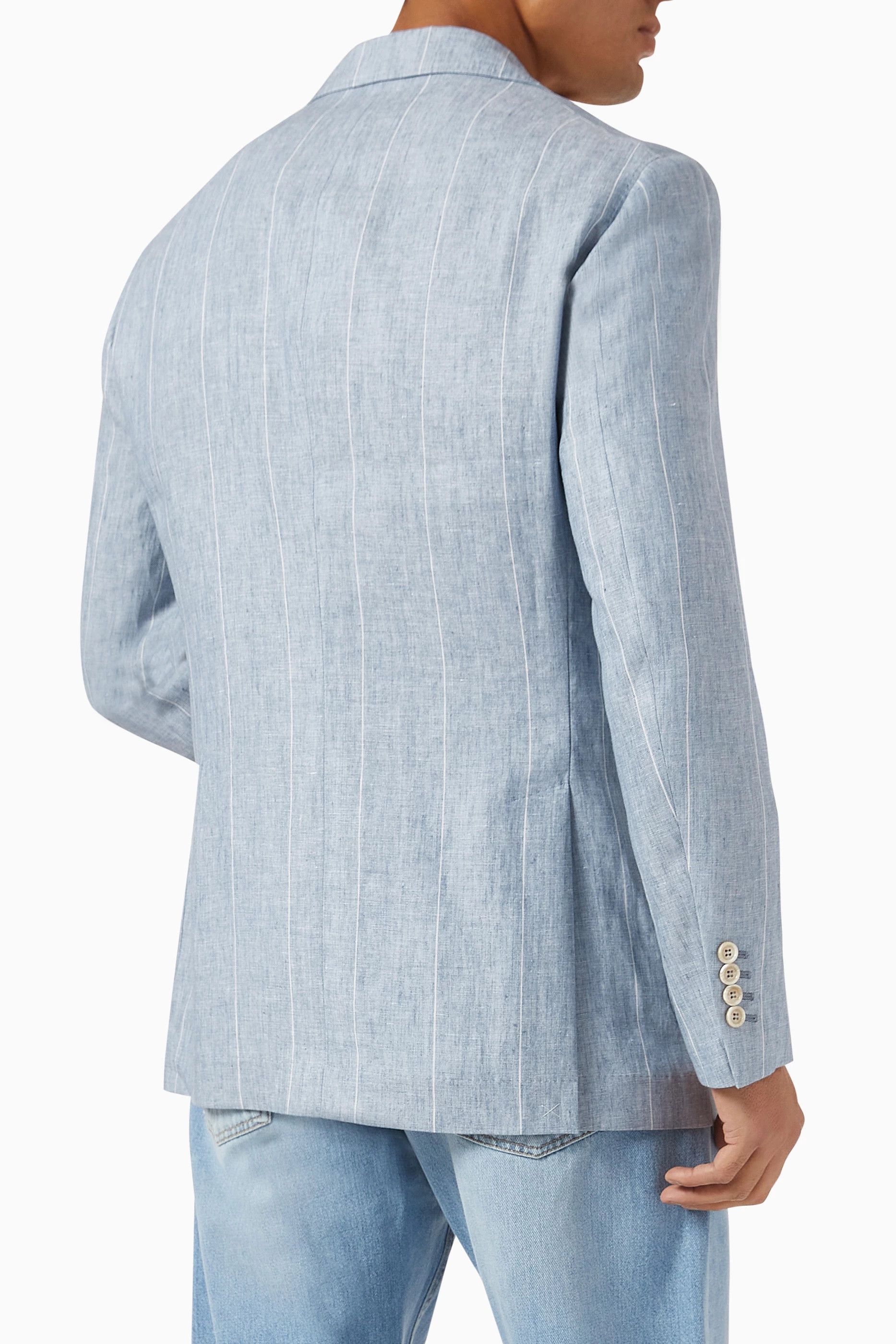 Brunello Cucinelli o1y0526 Double-breasted Blazer in Sky Blue/White Size US L / EU 52-54 / 3 - 4 Thumbnail