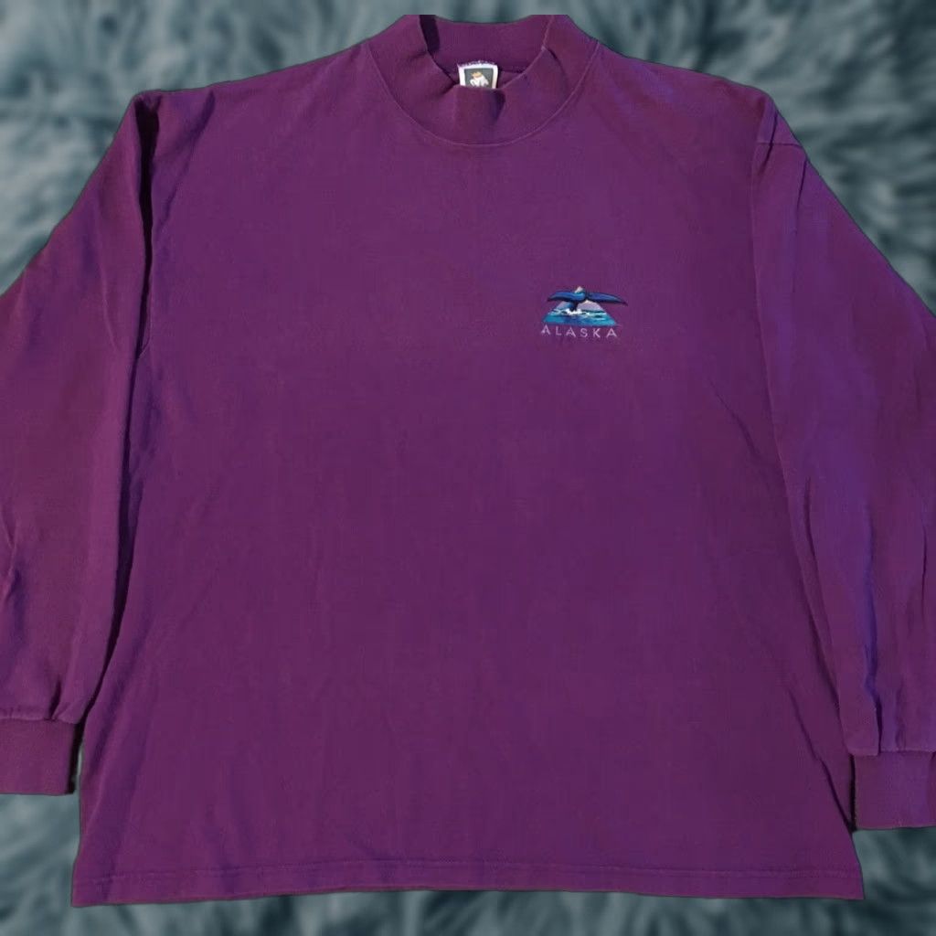 Vintage VINTAGE 90s Alaska Whale Tail Mock Neck Shirt XL Purple USA Nature Ocean Fishing Sea Cotton Deluxe Mens Graphic Tee Size US XL / EU 56 / 4 - 1 Thumbnail