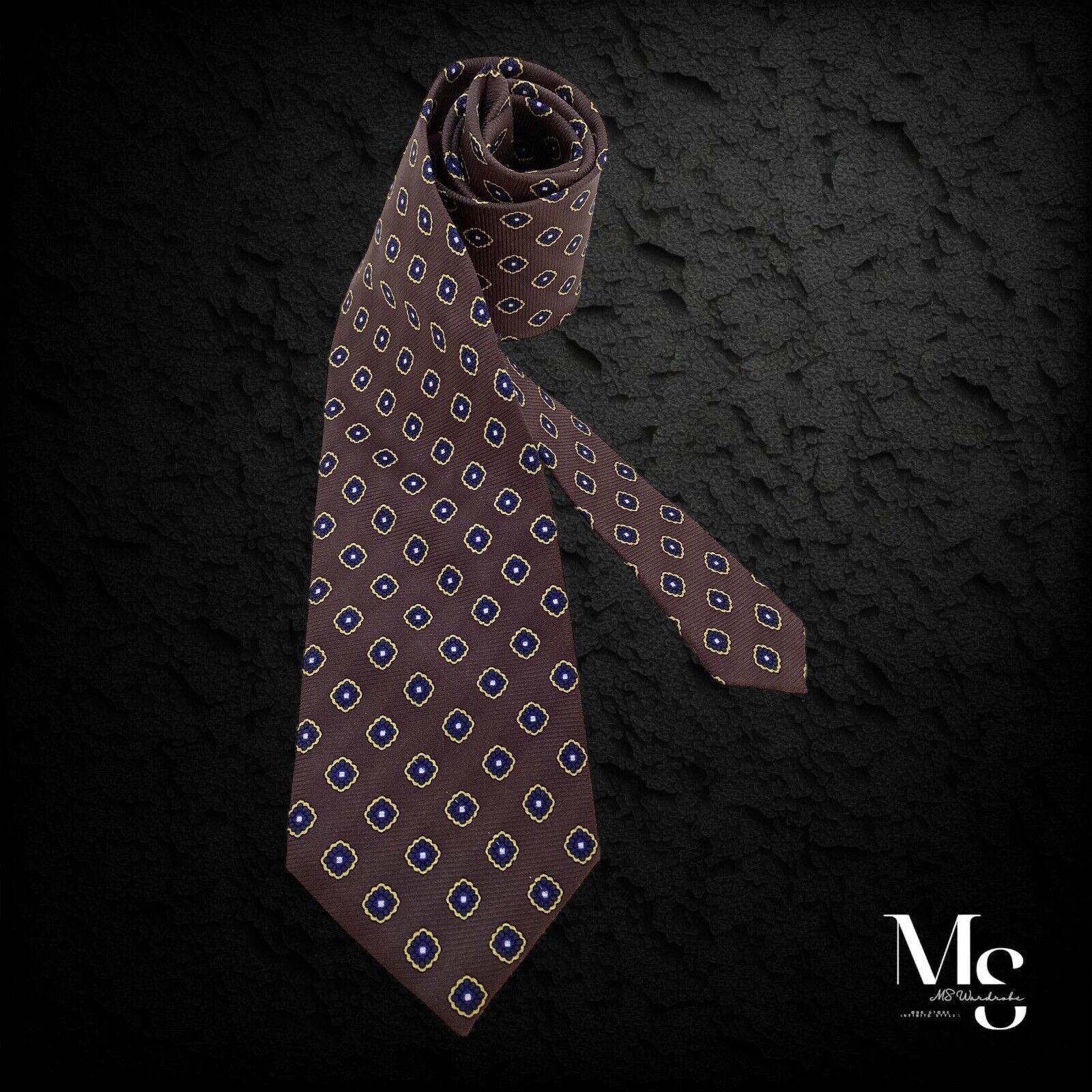 Other SHORE & SINGER Brown Geometric Luxury Silk Tie Hand Made W:3 Size ONE SIZE - 1 Thumbnail