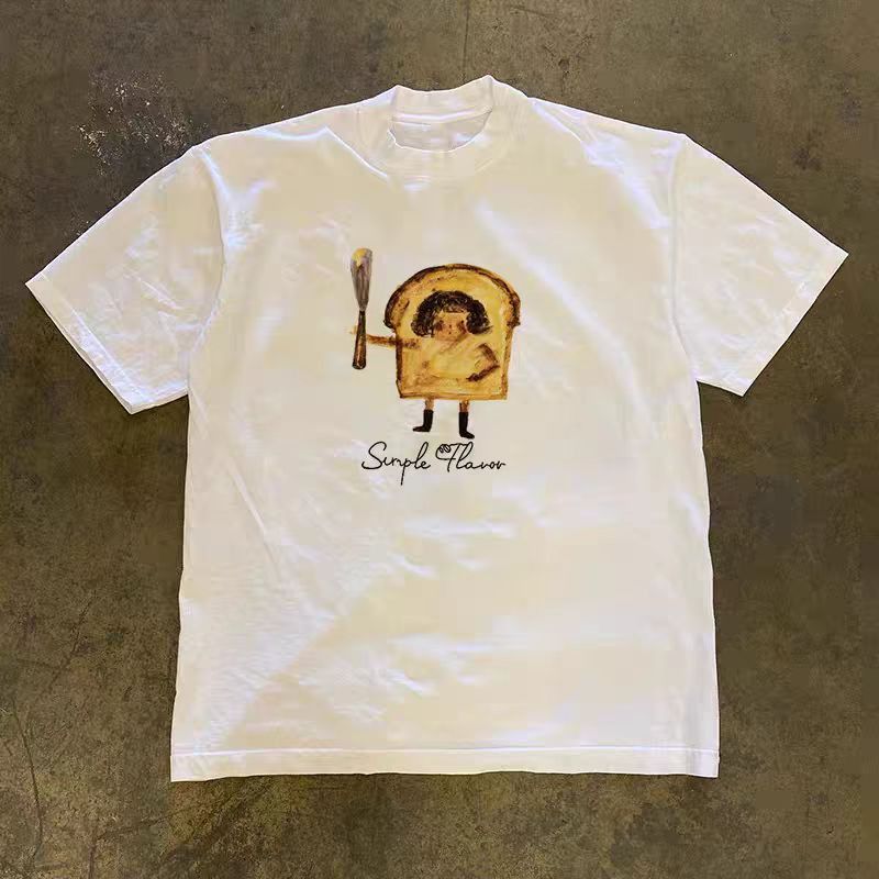Vintage White casual retro bread print t-shirt Size US M / EU 48-50 / 2 - 1 Thumbnail