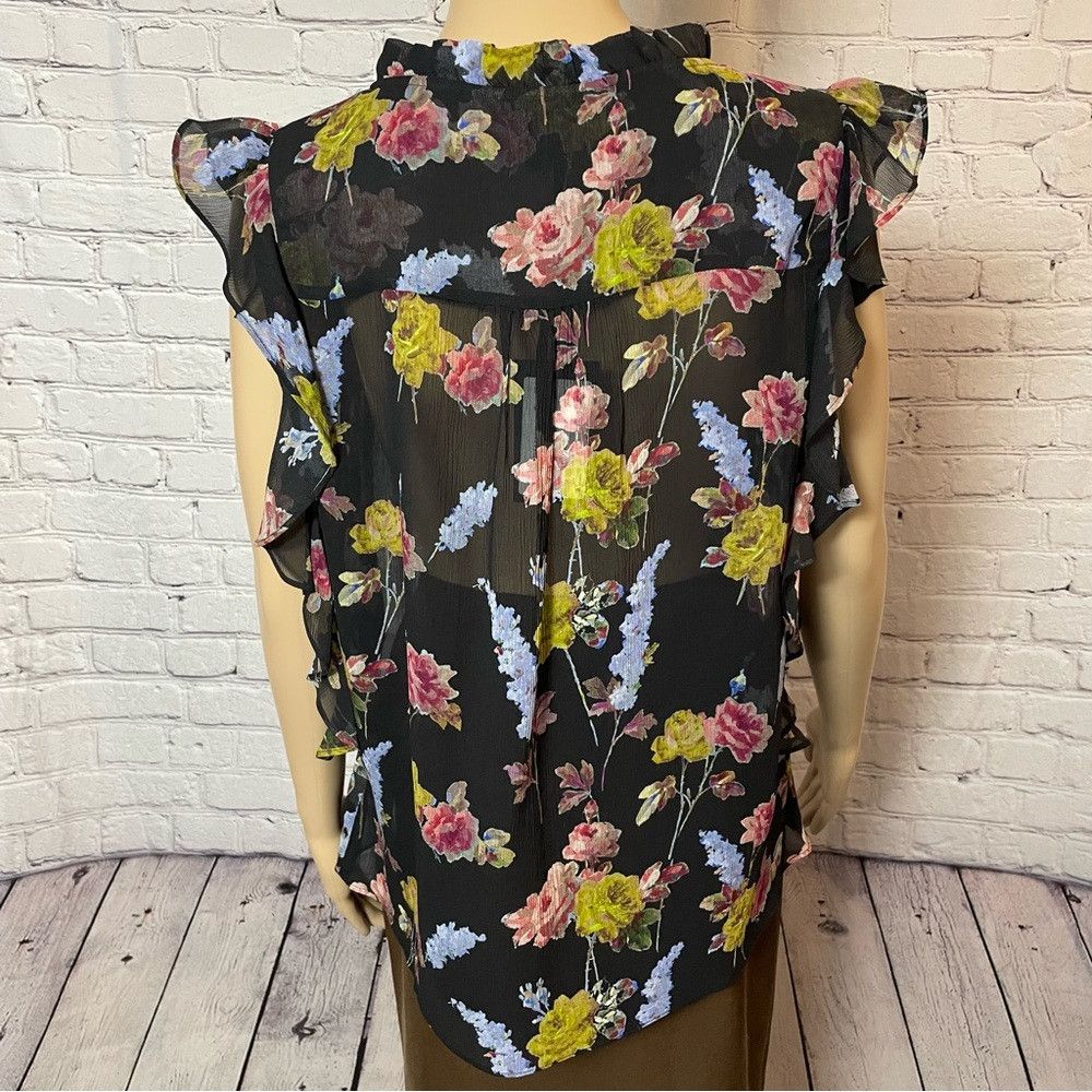 Paige NWT New $229 Paige 100% Silk Genie Floral-Print Ruffled Top Size M / US 6-8 / IT 42-44 - 4 Thumbnail