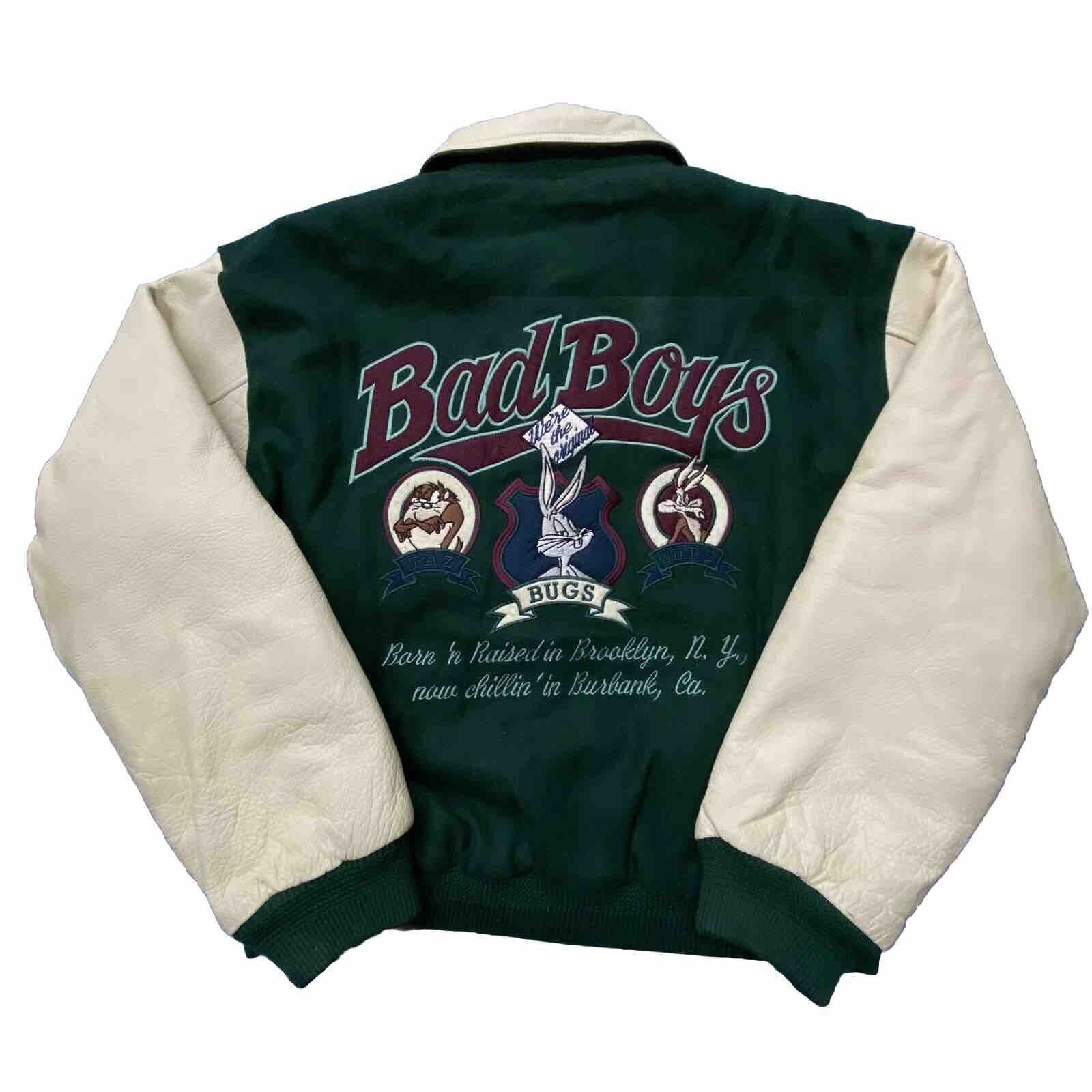 image of Vintage VTG Looney Tunes Varsity Bomber Jacket Original Bad Boys Woo in Green, Men's (Size Large)