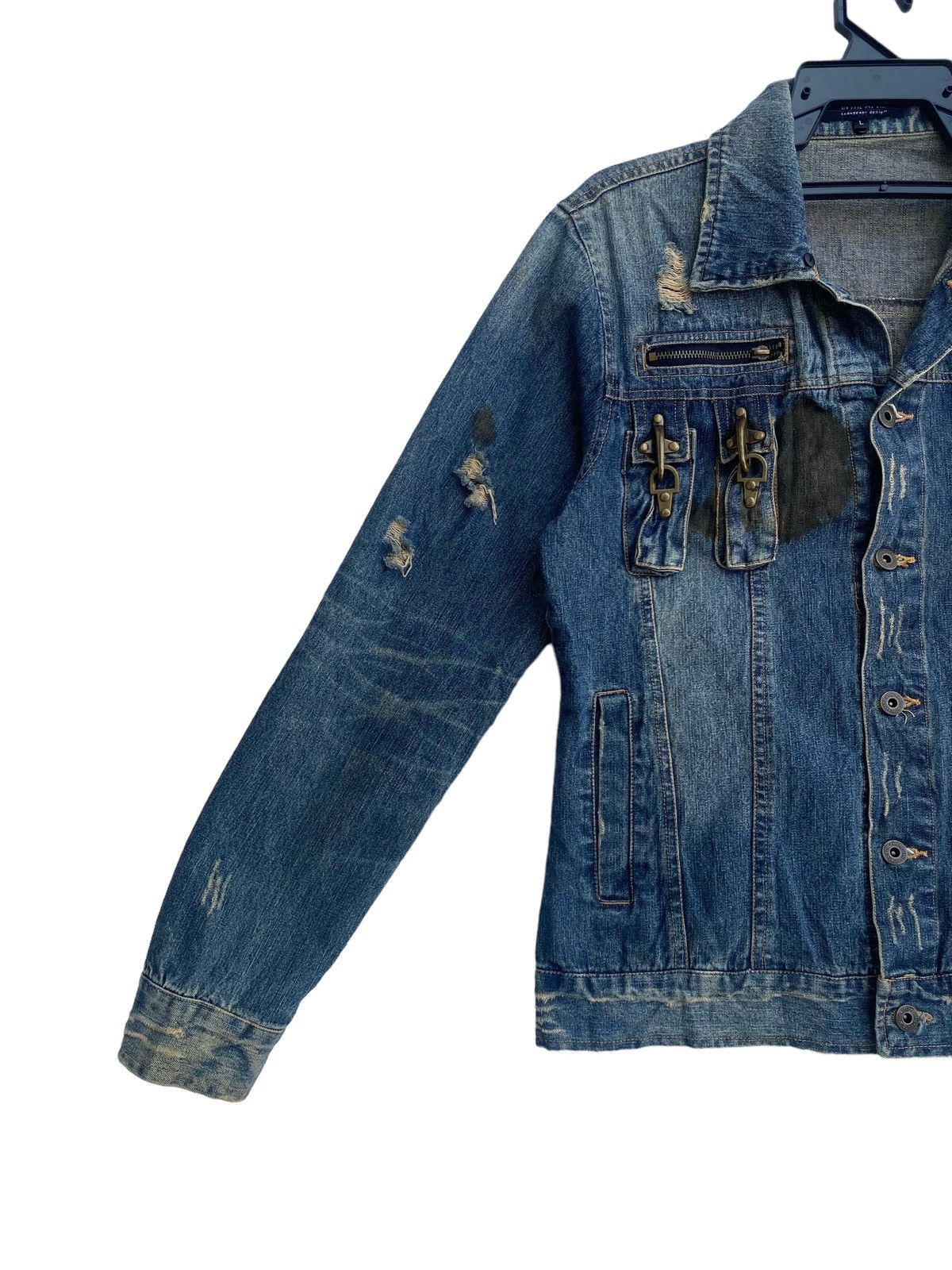 In The Attic × Japanese Brand In The Attic cyberpunk denim trucker distressed design Size L / US 10 / IT 46 - 4 Thumbnail