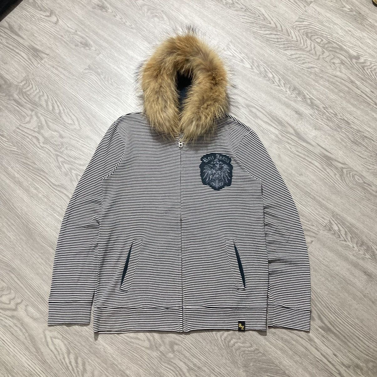 20471120 2000s Reiz Jeans Poem Striped Fur Ziphoodie Punk Lgb Style Size US M / EU 48-50 / 2 - 1 Thumbnail