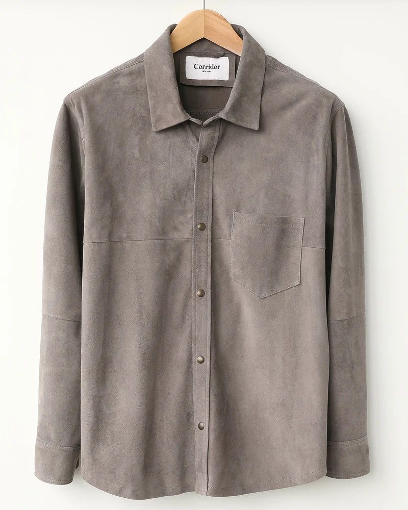 💚 Corridor NYC Goat Suede Snap Shirt Grey Medium NEW