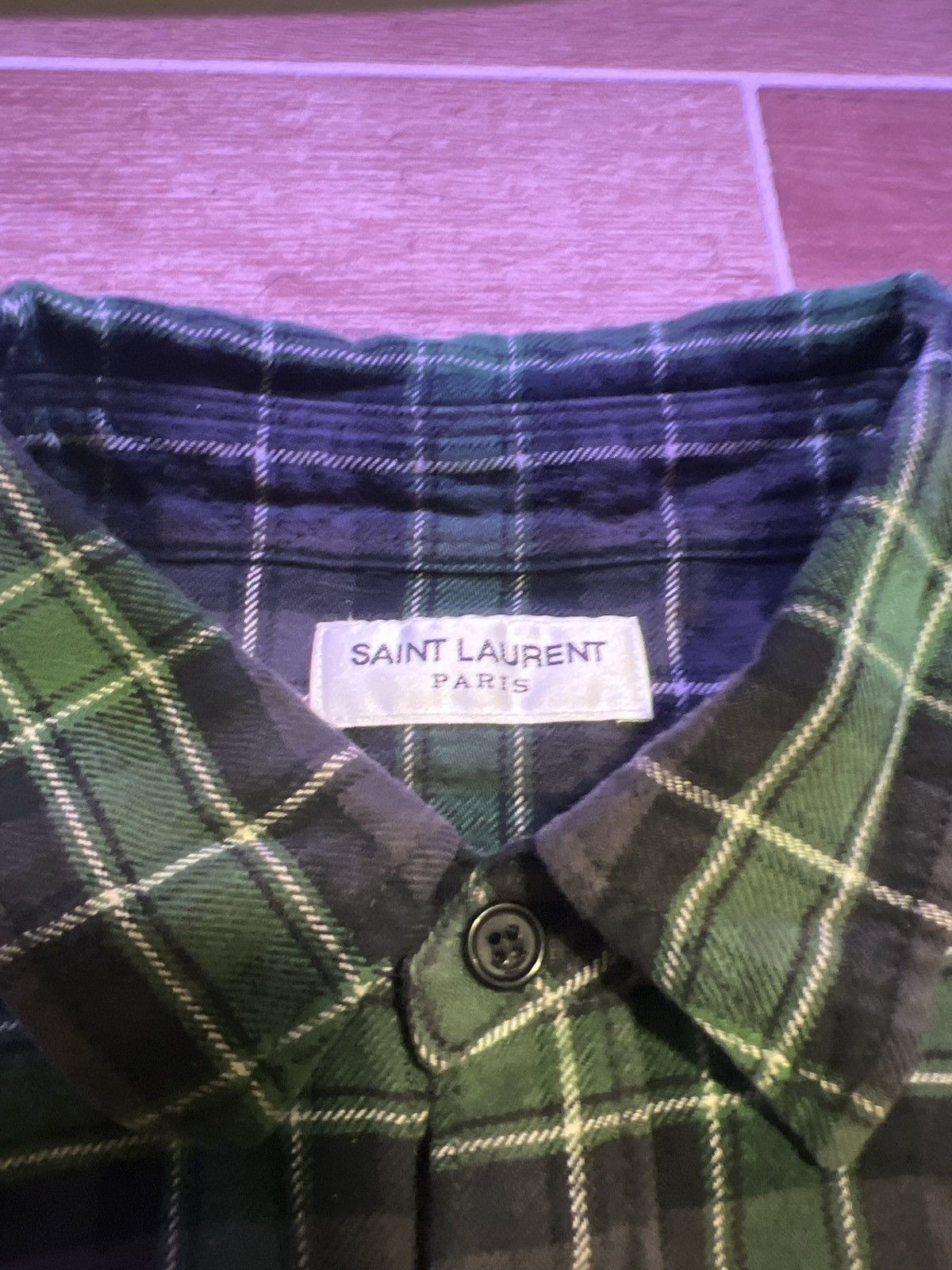 Image of YVES Saint Laurent Flannel in Green/Black, Men's (Size Small)