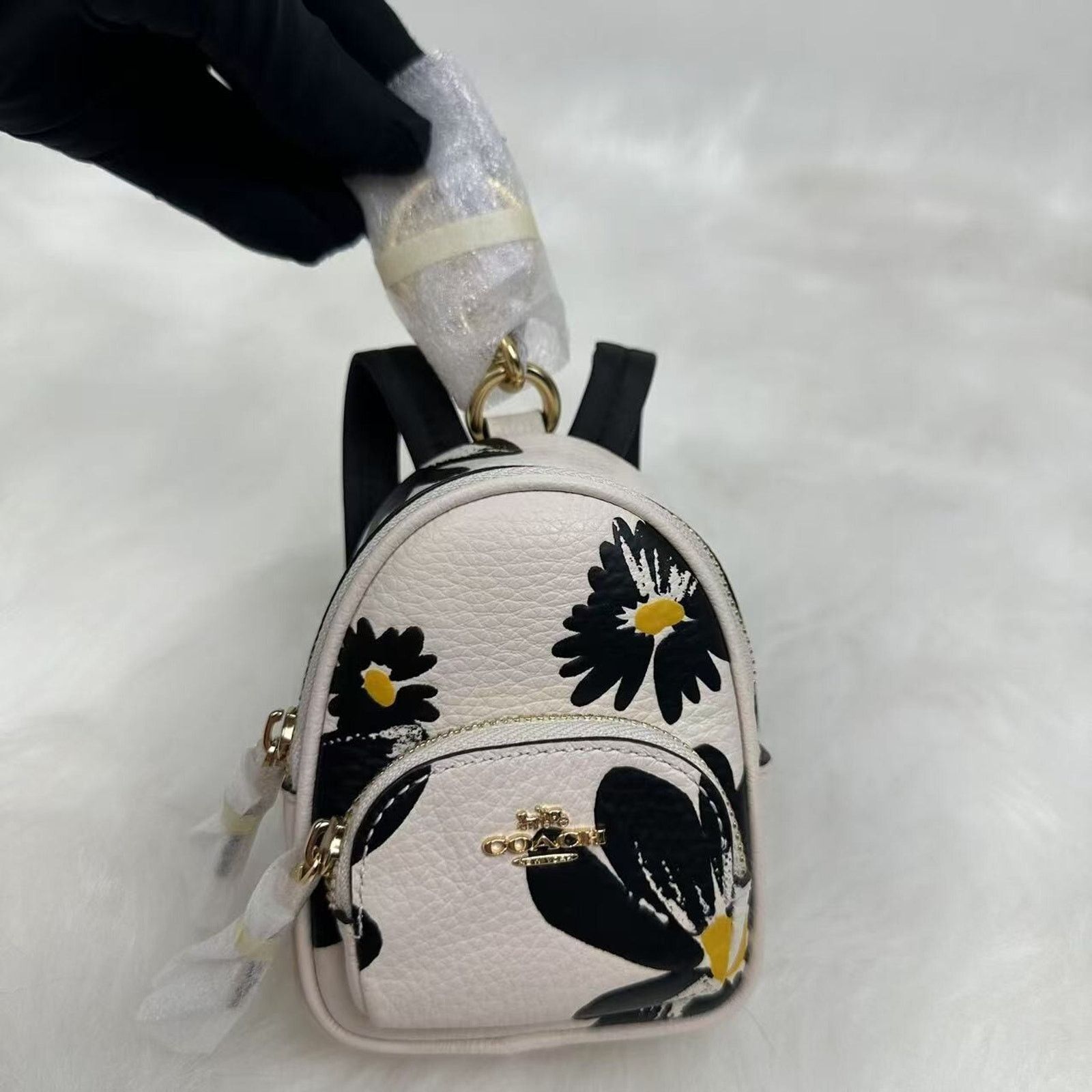 Coach Mini Court Backpack Bag Charm Floral Print Leather NWT in White, Women's