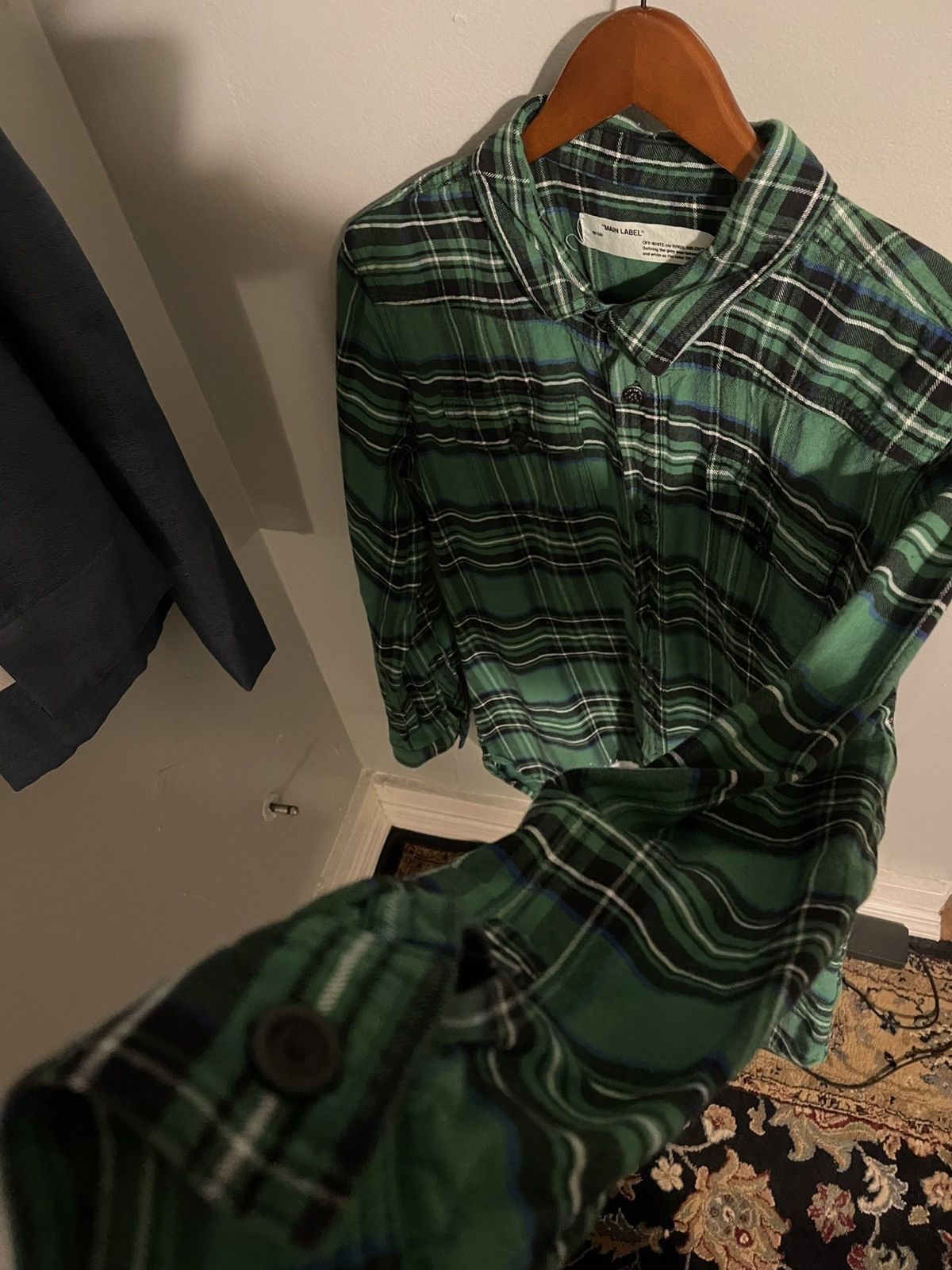 Off-White × Virgil Abloh OFF-WHITE C/O VIRGIL ABLOH GREEN PLAID SPRAY FLANNEL SIZE XL Size US XL / EU 56 / 4 - 11 Thumbnail