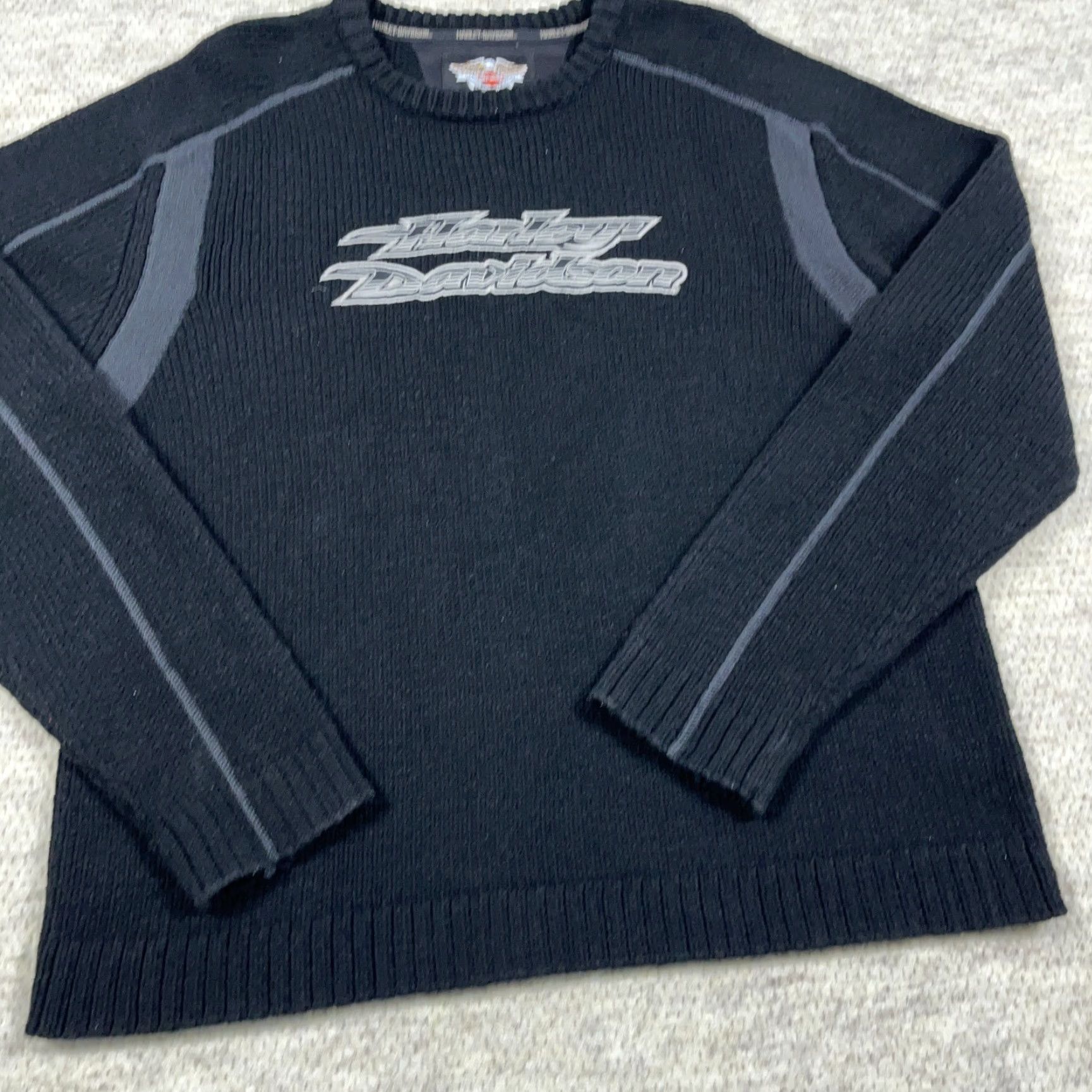 Harley Davidson VINTAGE Harley-Davidson Sweater Men XL Black Heavy Knit Ribbed CrewNeck Wool Size US XL / EU 56 / 4 - 2 Thumbnail