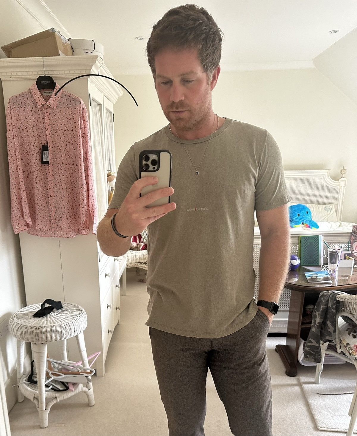 Saint Laurent Paris $550 Saint Laurent Rive Gauche logo t shirt olive khaki Size US S / EU 44-46 / 1 - 2 Thumbnail