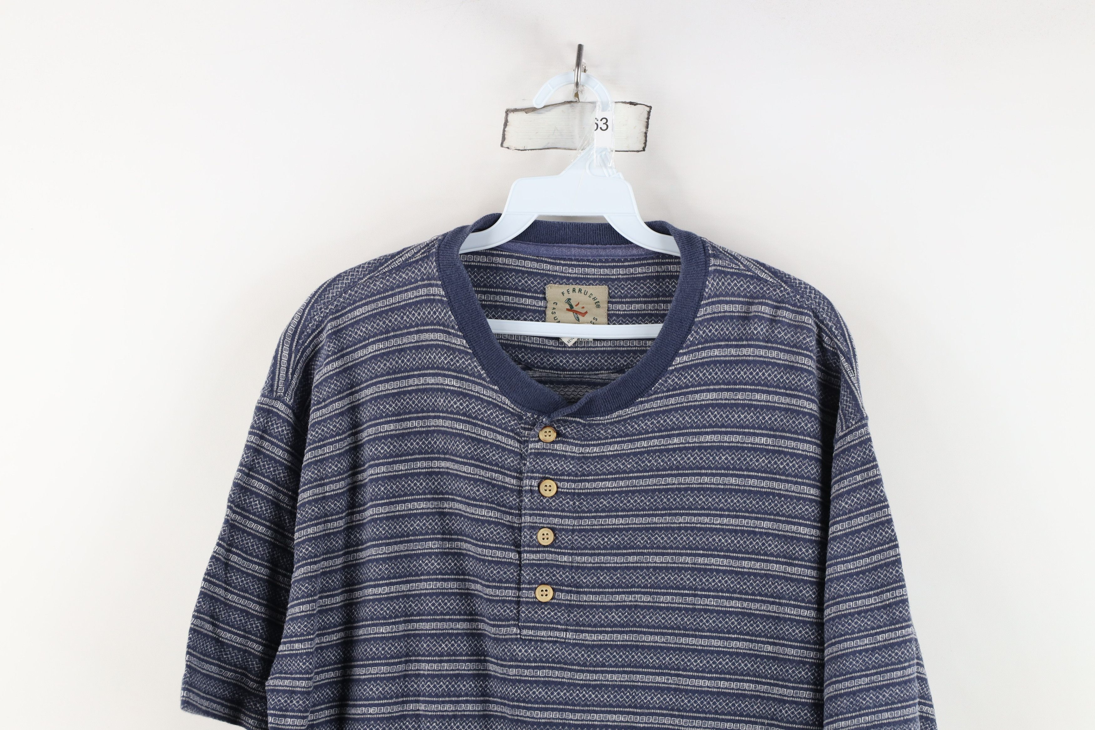 Vintage Vintage 90s Streetwear Striped Knit Henley T-Shirt Size US M / EU 48-50 / 2 - 2 Thumbnail