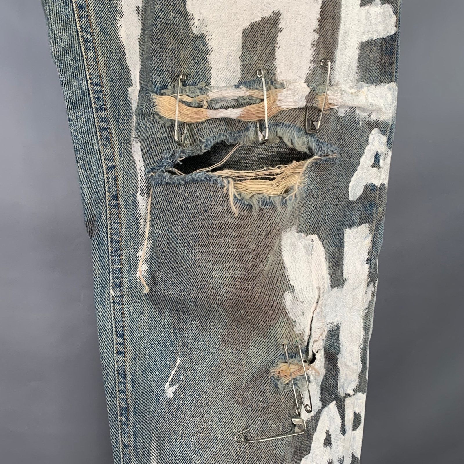 Dolce & Gabbana Heaven and Hell Blue White Hand Painted Denim Straight Size US 33 - 3 Thumbnail