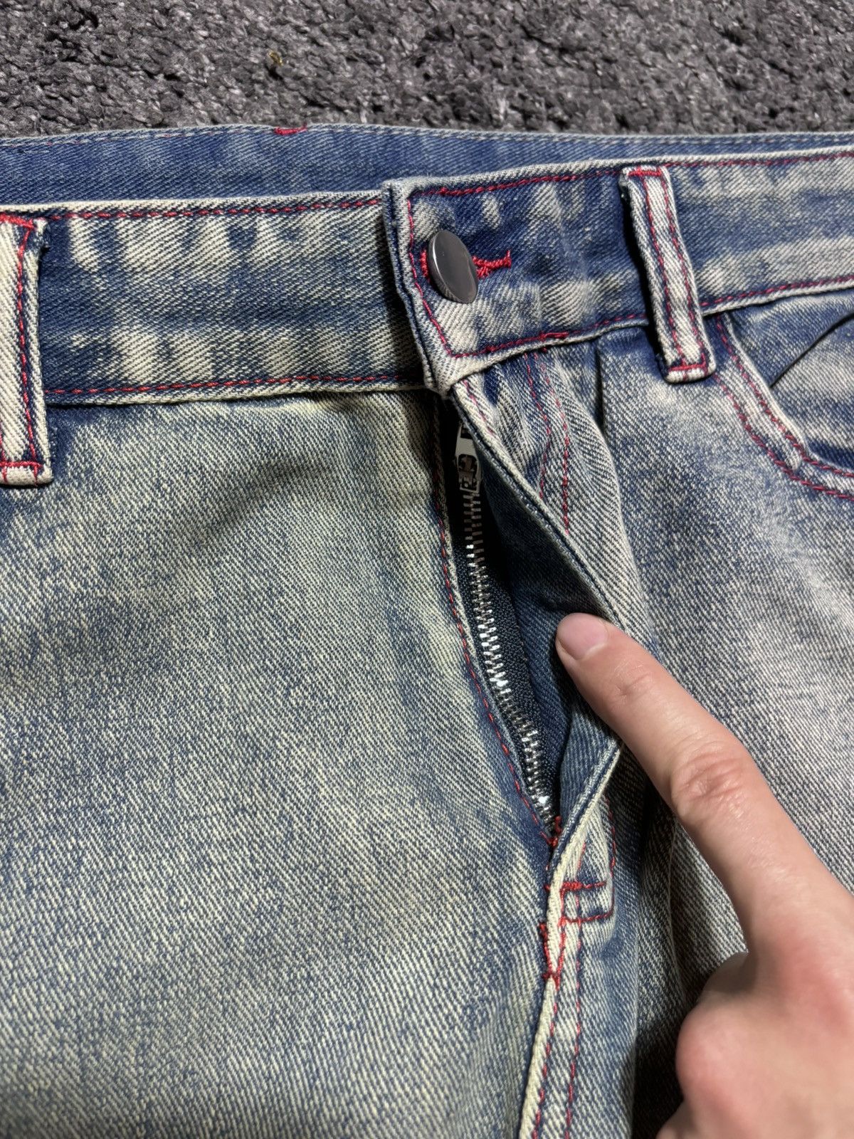 JNCO Vintage rare fire skulls embroidered gray blue baggy jeans Size US 33 - 16 Thumbnail