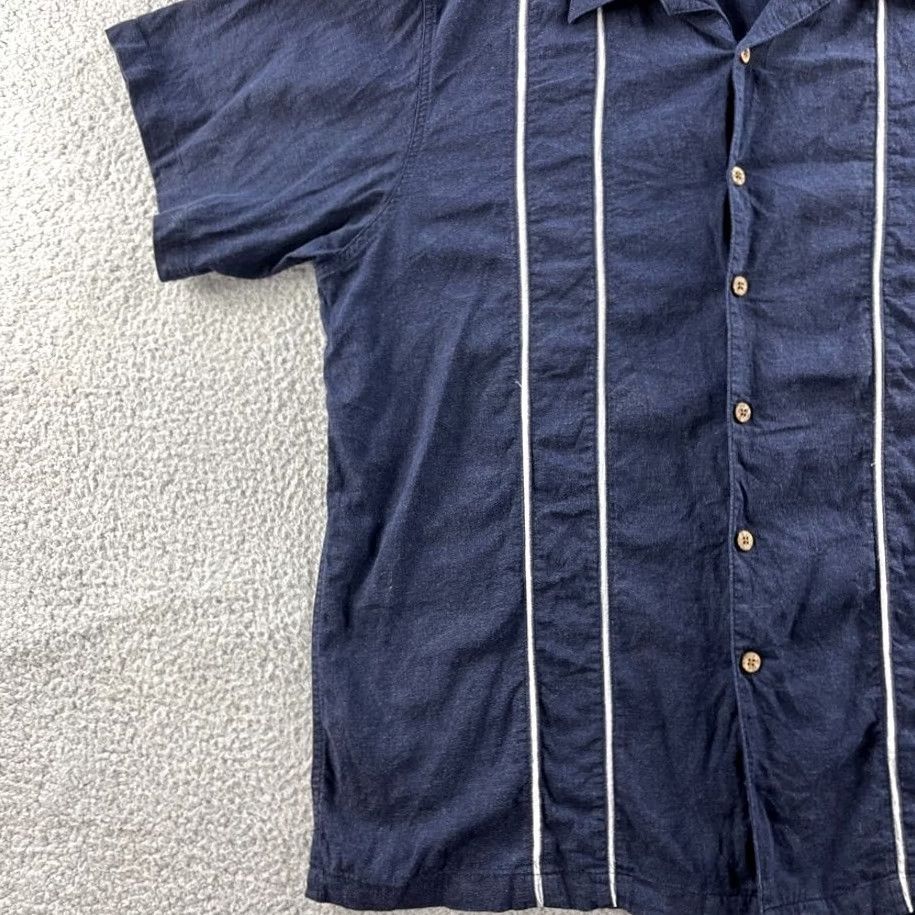 Haggar Haggar Shirt Mens 2XL Blue Striped Button-Up Washable Linen Blend Camp Beach Size US XXL / EU 58 / 5 - 7 Thumbnail