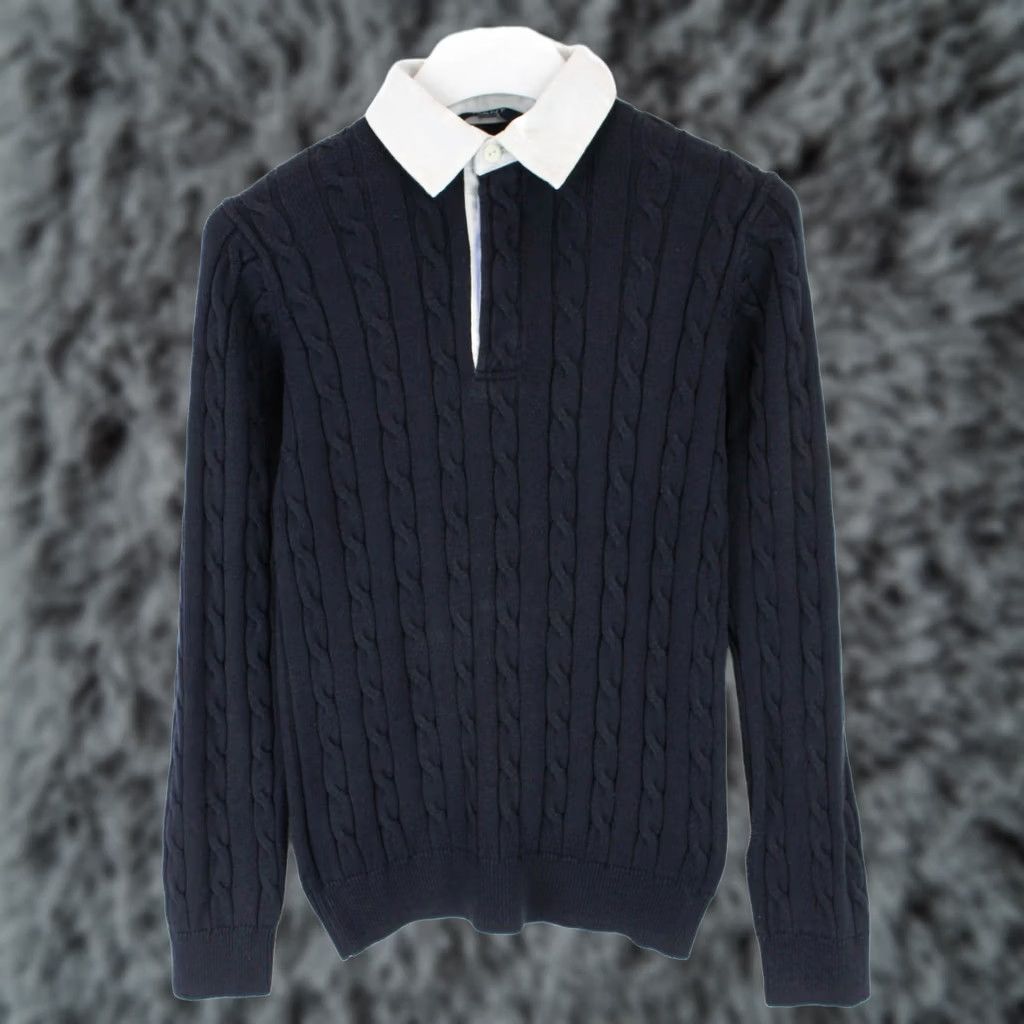 Gant GANT Jumper Mens SMALL Pullover Cable Knit Polo Collar Dark Blue Size US S / EU 44-46 / 1 - 1 Thumbnail