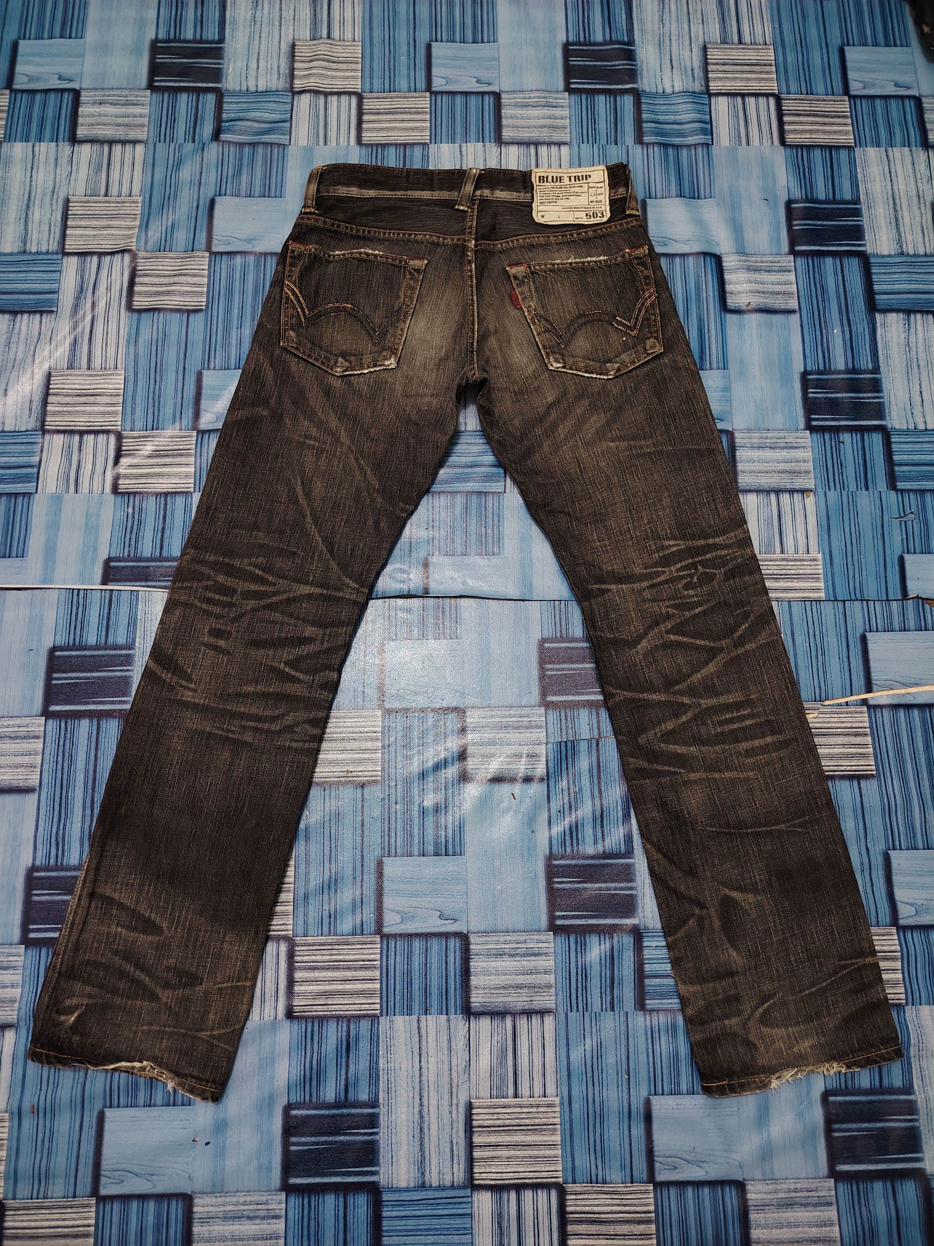 Who Decides War Japanese Edwin 503 Blue Trip Flared Jeans Distressed Jeans Size US 30 / EU 46 - 16 Thumbnail