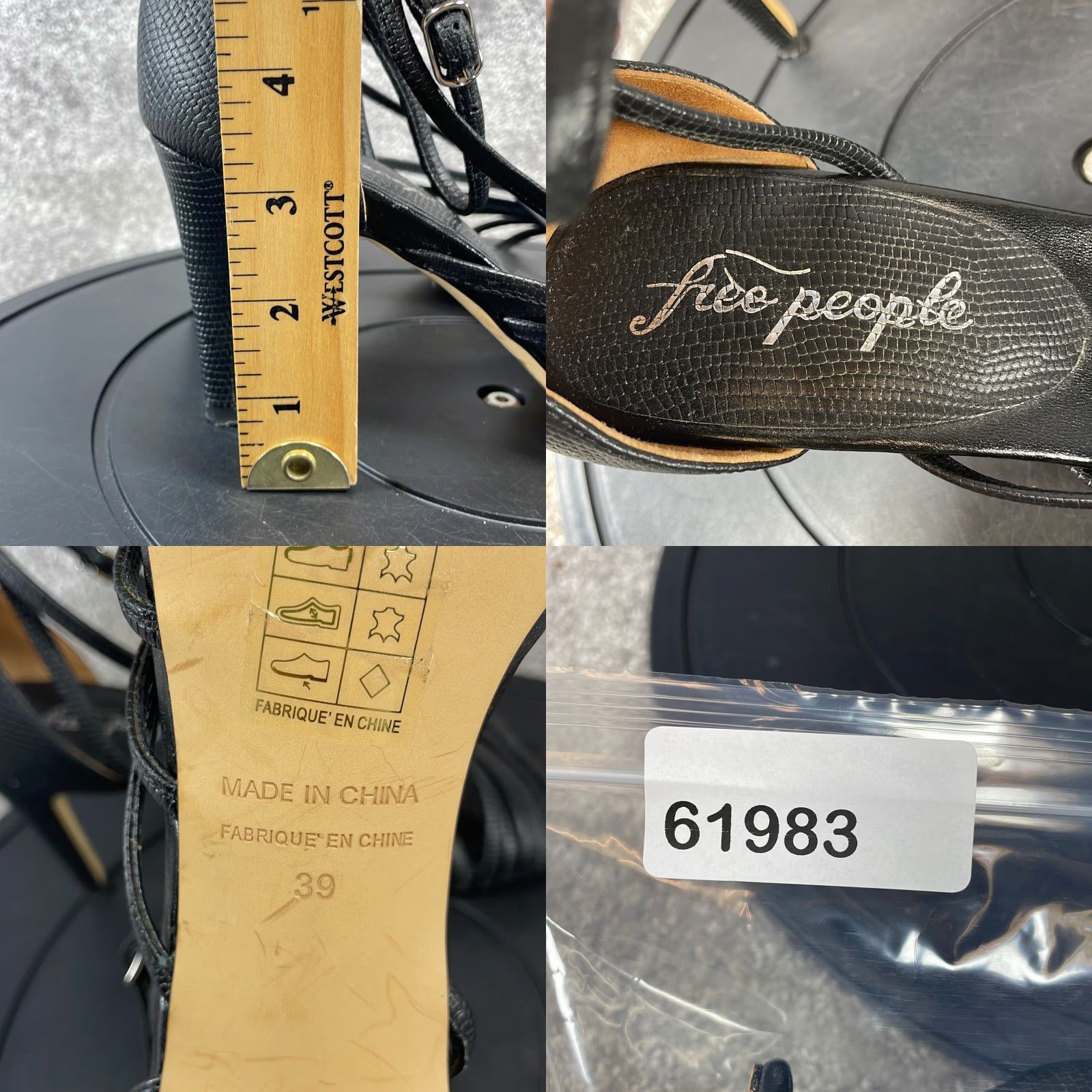Free People VINTAGE Free People Women's Sandals Adult 8.5 Black Leather Strappy High Heel Stiletto Casual Summer Size US 9 / IT 39 - 8 Thumbnail