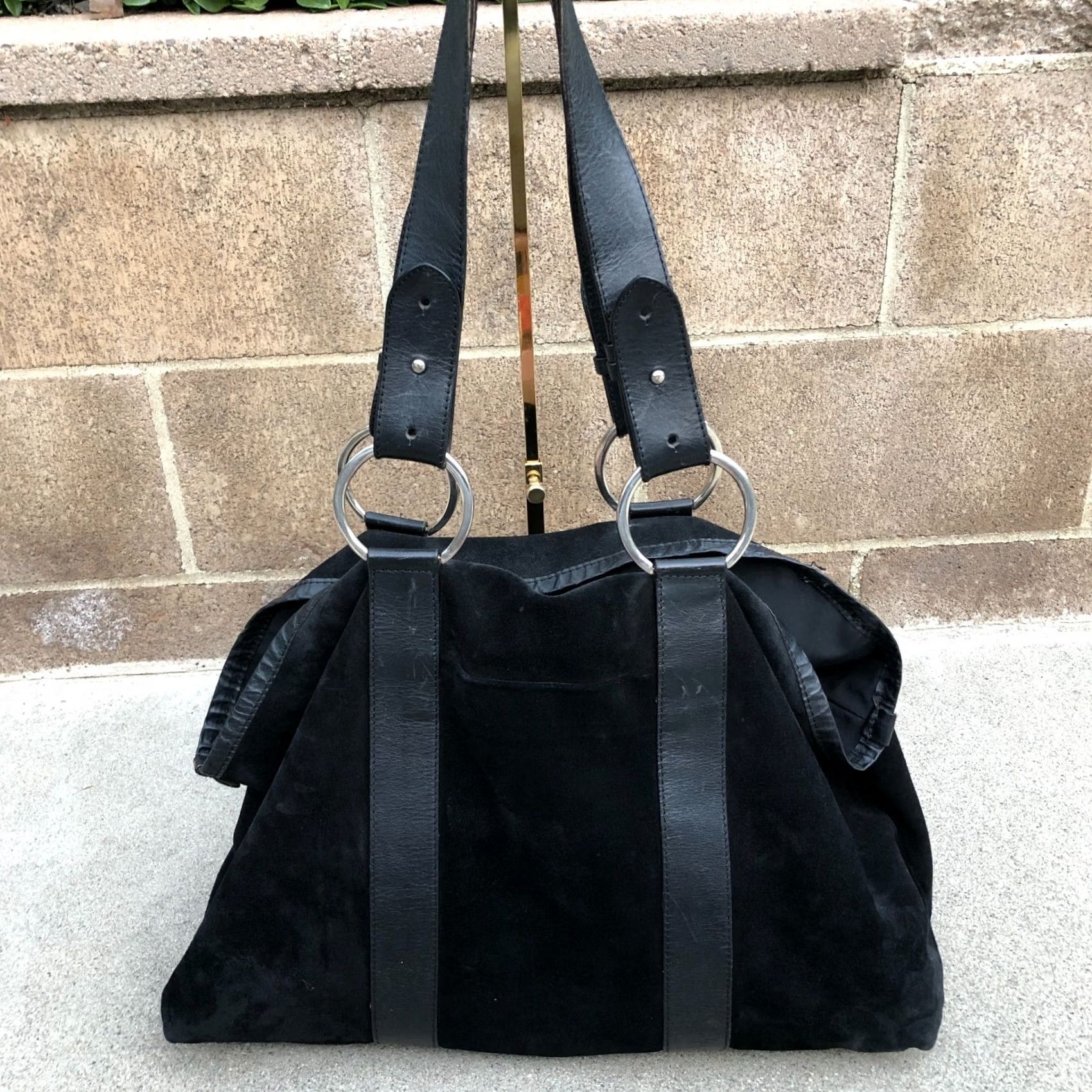 Vintage JANE AUGUST Designer Purse Shoulder Hand Bag Black Leather Suede Large Size ONE SIZE - 2 Thumbnail