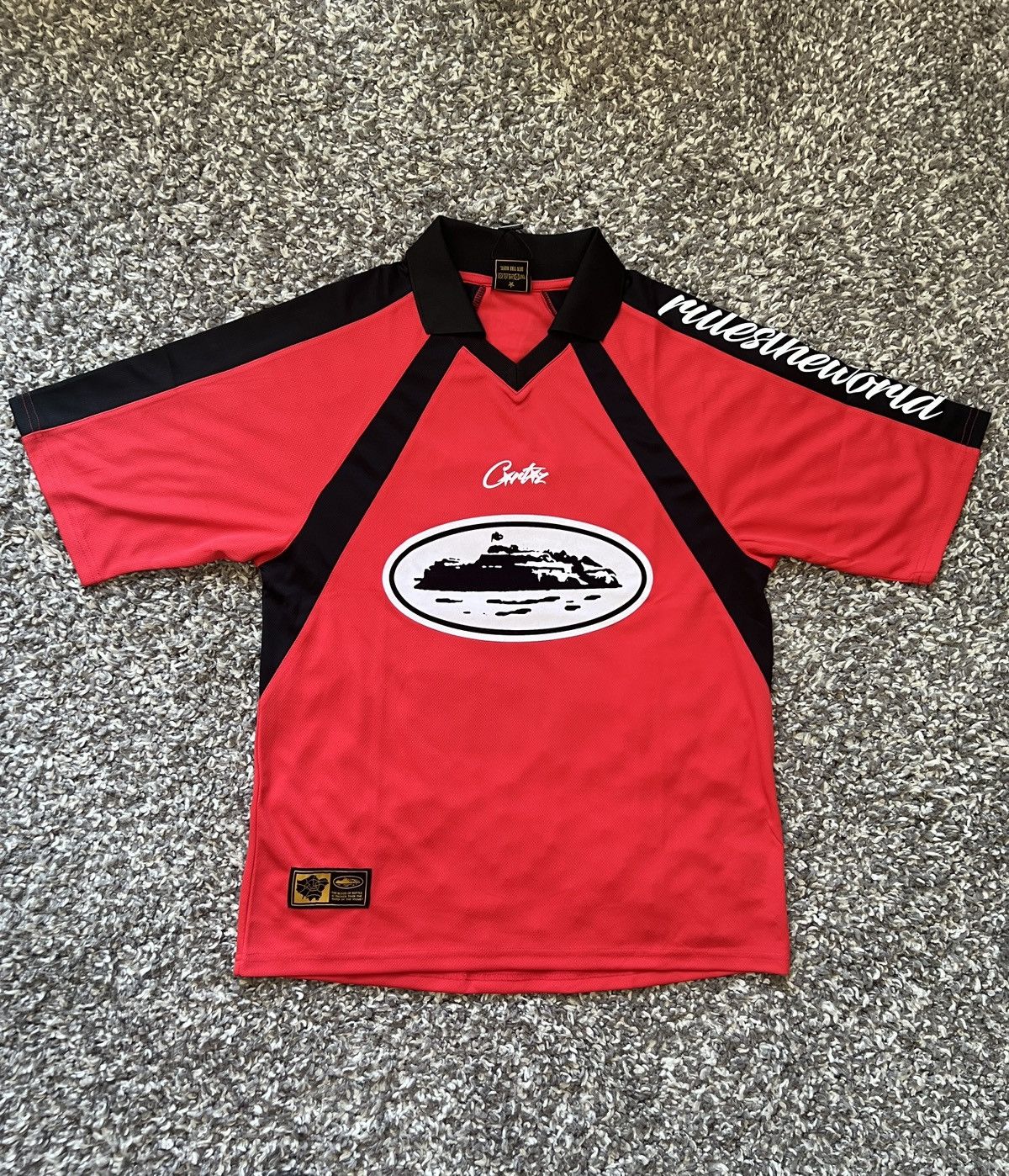 Image of Corteiz Alcatraz Football Jersey in Red, Men's (Size Small)