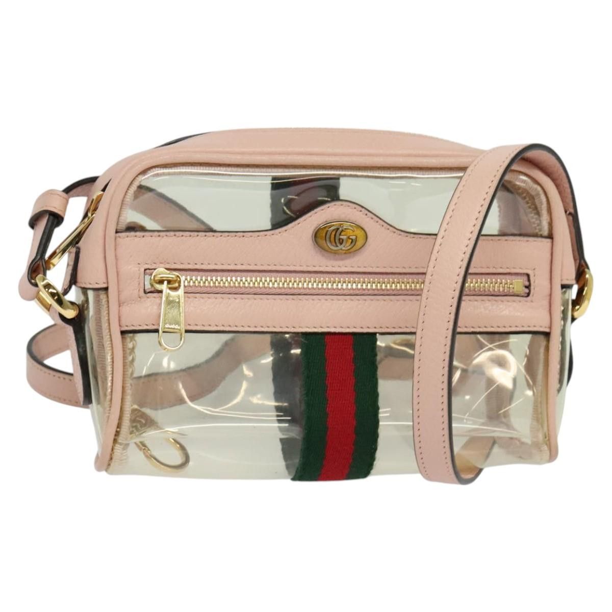 Gucci Web Sherry Line Shoulder Bag Vinyl Clear Red Green in White, Women's