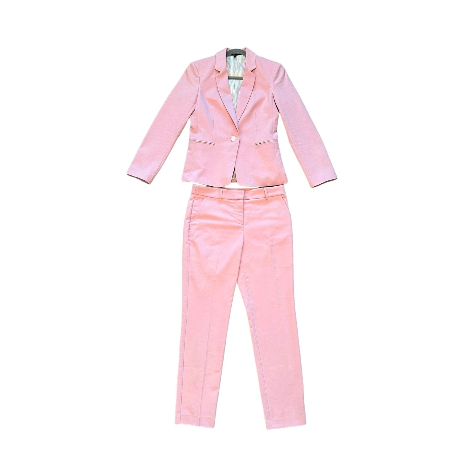 image of Express Stretch Pink Button Up Suit Blazer Pants Set - 8, Women's (Size Medium)