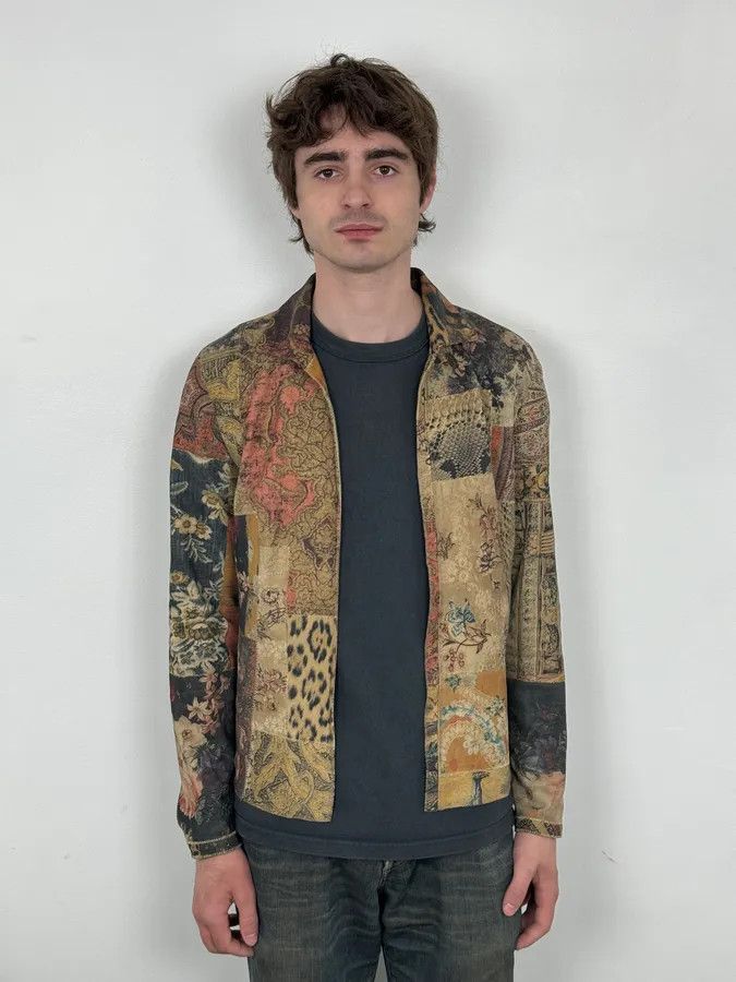 Roberto Cavalli 2000s Roberto Cavalli Suede Multicolor Patchwork Leopard Shirt Size US S / EU 44-46 / 1 - 2 Thumbnail