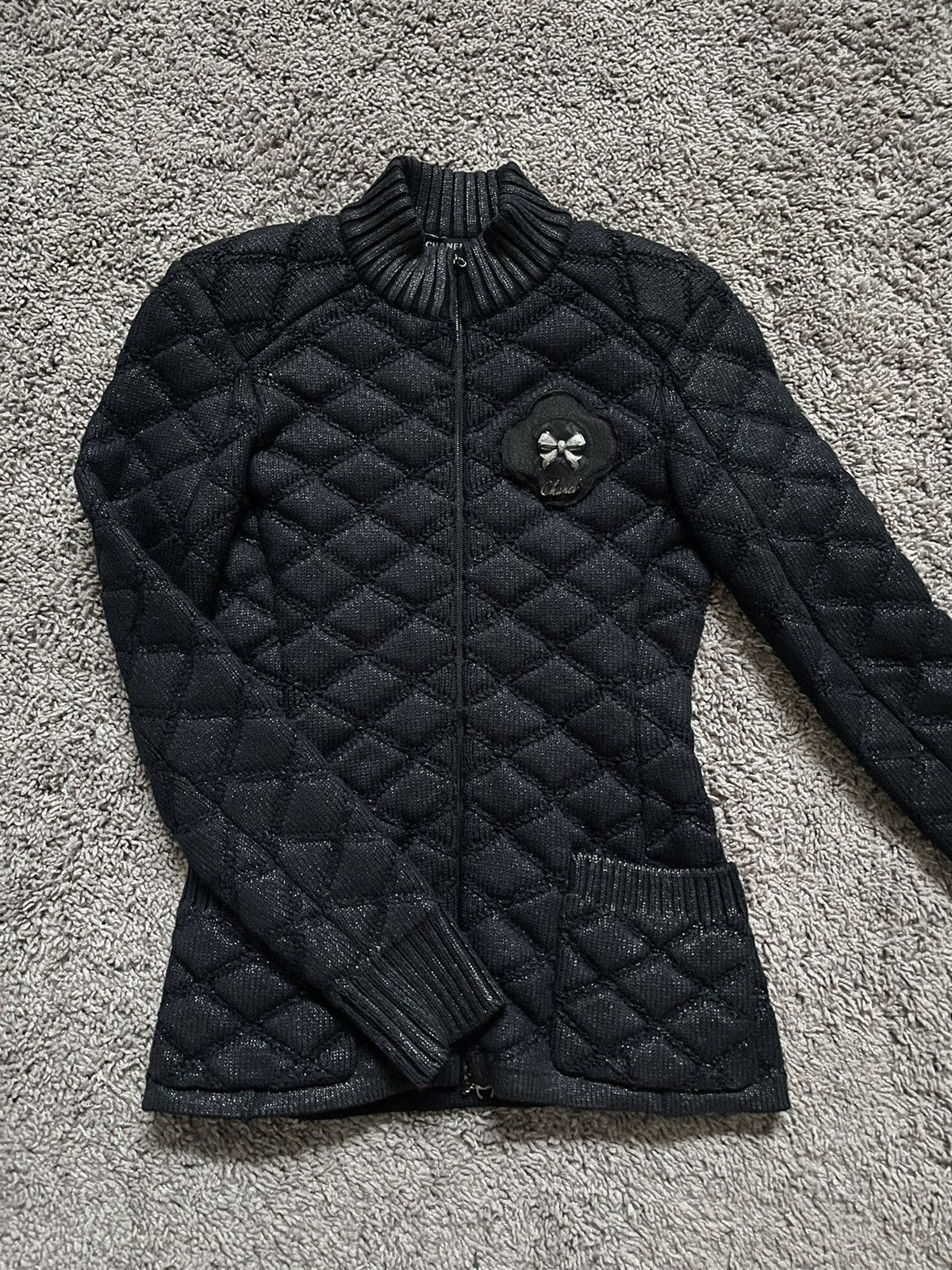 Chanel Chanel 09A Quilted Mock Neck Knit Jacket Size XXS / US 00 / IT 34 - 1 Thumbnail
