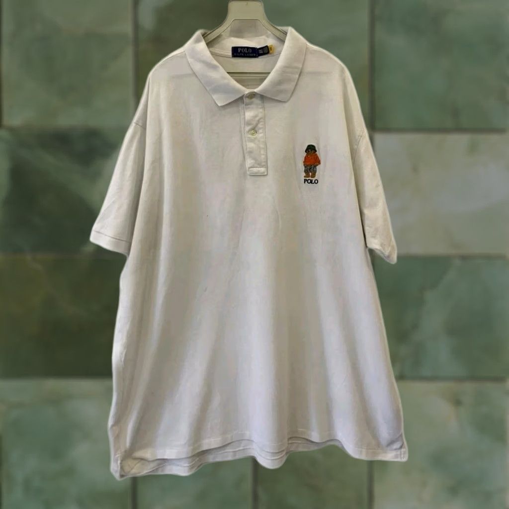 Ralph Lauren VINTAGE Polo Bear Shirt Polo Ralph Lauren Polo Bear 3XLT Big & Tall Mens White Short Sleeve Polo Shirt Bear 90s Size US XXL / EU 58 / 5 - 1 Thumbnail