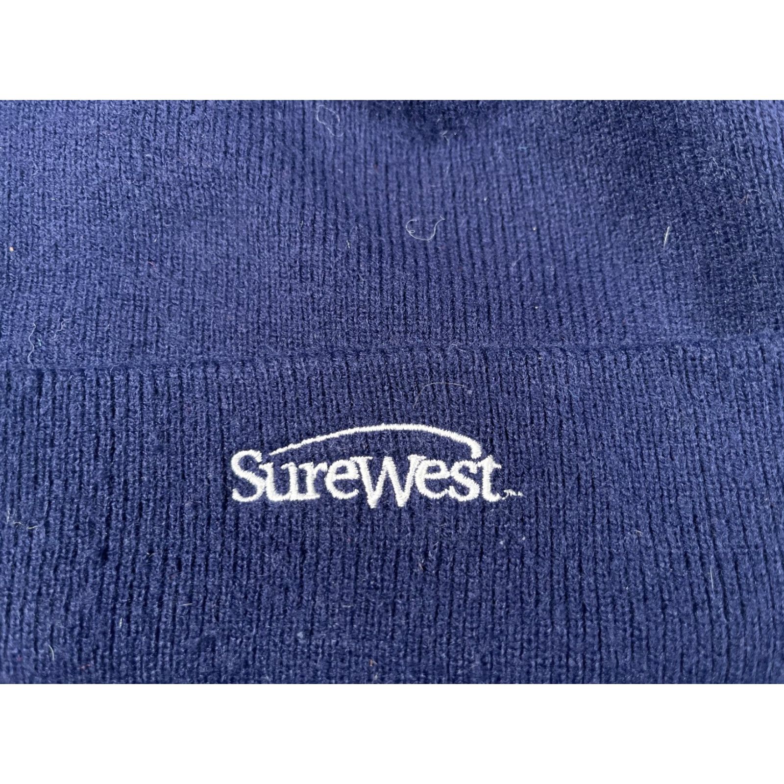 Vintage Yupoong Beanie Mens One Size Blue Knit SureWest Logo Stretch Winter Workwear Hat Size ONE SIZE - 2 Thumbnail