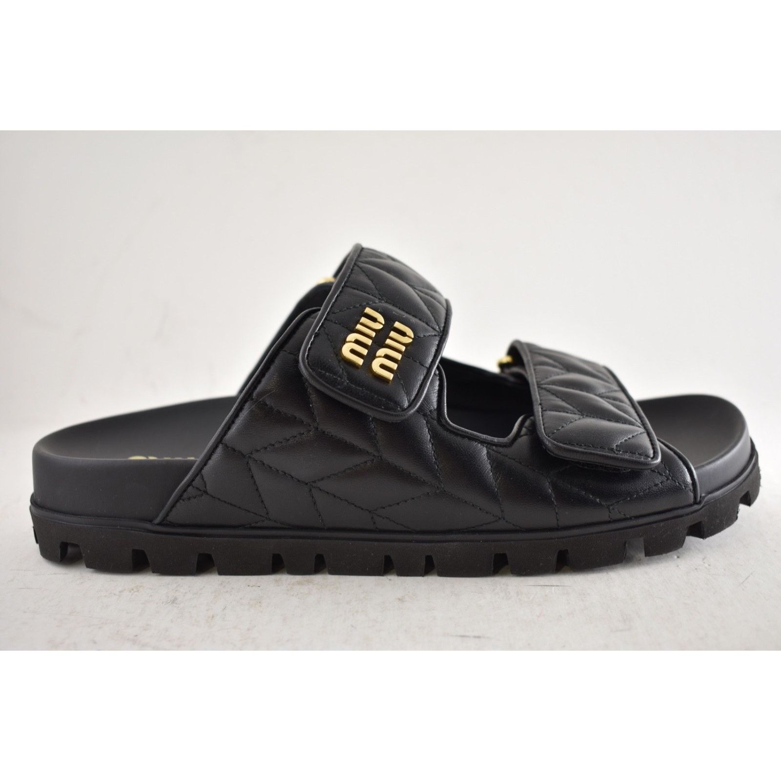 Miu Miu Miu Miu Matelasse Black Gold Logo Flat Slide Sandal 39 Size US 9 / IT 39 - 6 Thumbnail