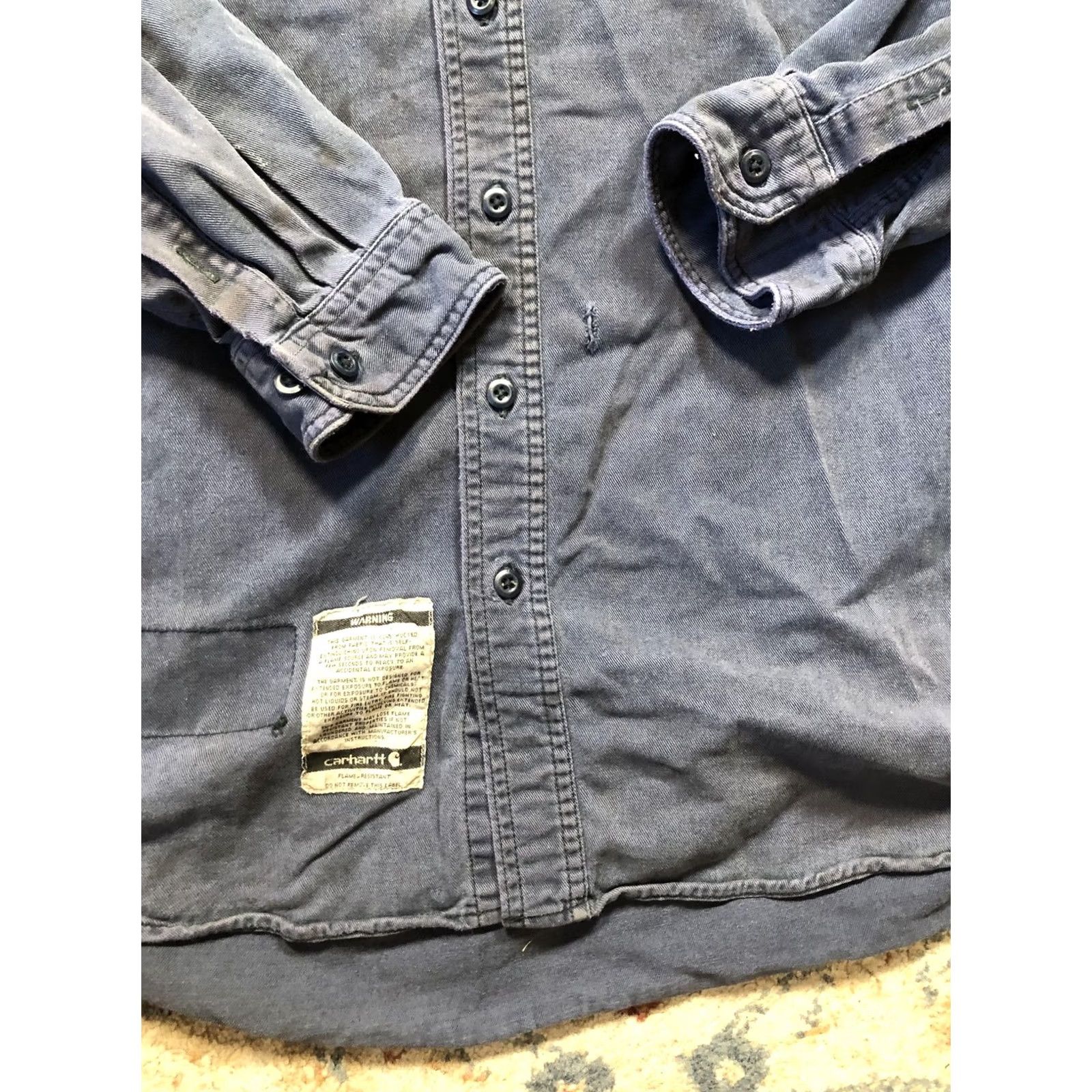 Carhartt Carhartt FR Shirt Mens XL Flame Resistant Button-Up Long Sleeve Blue Twill Cotton Nylon Workwear with Pockets Size US XL / EU 56 / 4 - 5 Thumbnail