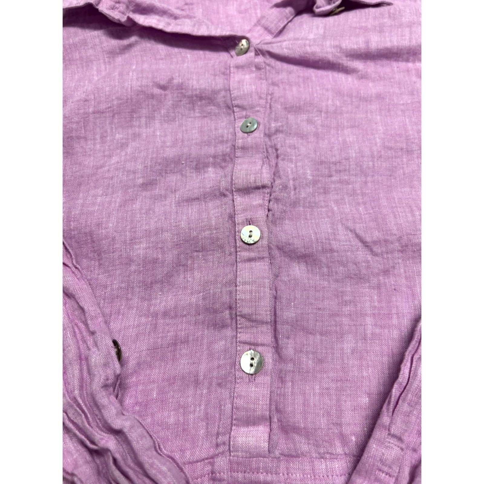 J. Jill J. Jill Love Linen Tunic Top Blouse M Lilac 100% Linen Long Sleeve Popover Collared Buttoned Relaxed Fit Women Linen Top Size M / US 6-8 / IT 42-44 - 6 Thumbnail
