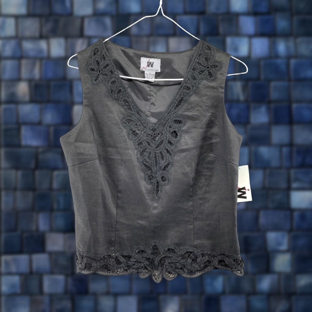 Vintage Junction West Women Black Ramie Lace Sleeveless Blouse Shirt Top S NEW Size S / US 4 / IT 40 - 1 Thumbnail