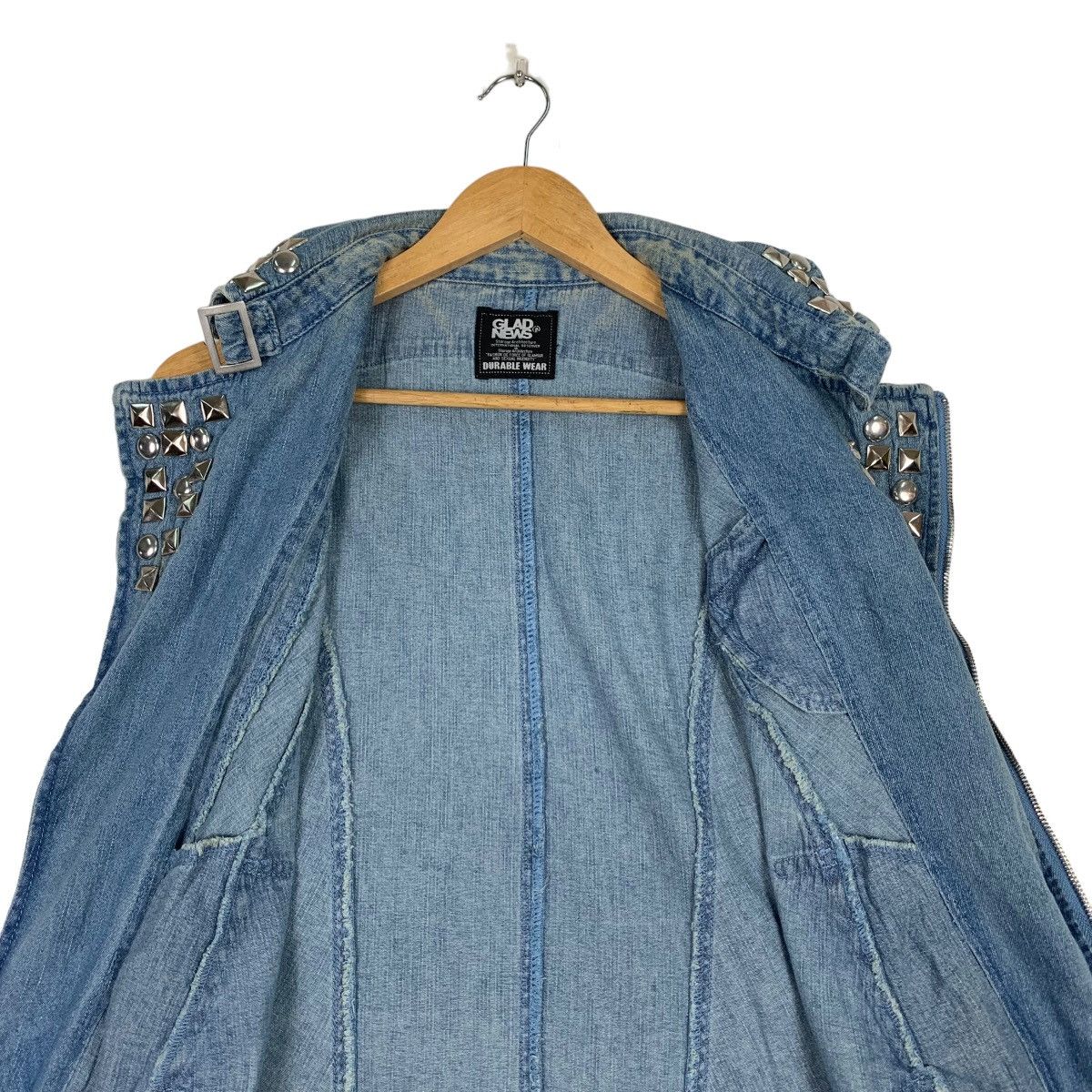 Japanese Brand GLAD NEWS Studded Double Collar Denim Vest #1092-C50 Size XS / US 0-2 / IT 36-38 - 12 Thumbnail