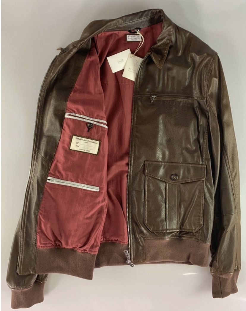 Brunello Cucinelli Brunello Cucinelli 🇮🇹 mocha leather silk lined bomber L NWT Size US L / EU 52-54 / 3 - 11 Thumbnail