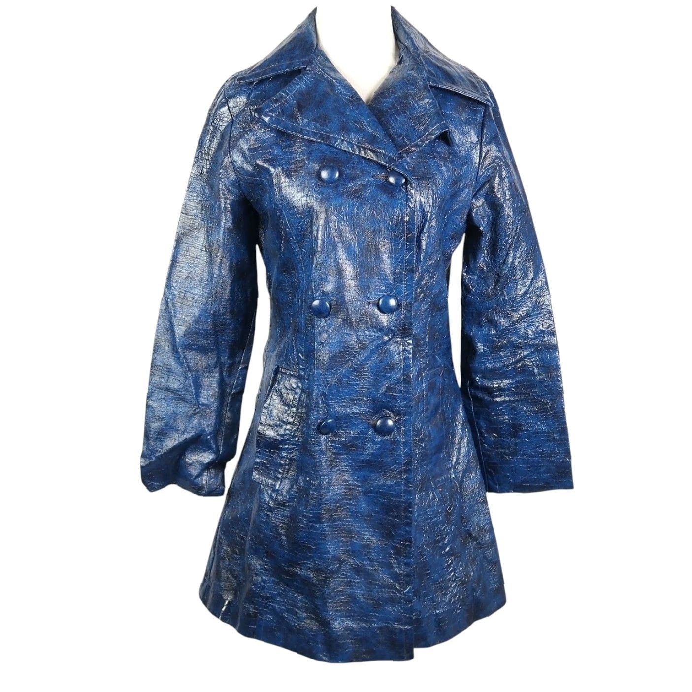 Vintage VINTAGE Luisant Faux Patent Leather Mid Length Jacket S Navy Blue Womens Bohemian 80s 70s Fashion Size S / US 4 / IT 40 - 2 Thumbnail