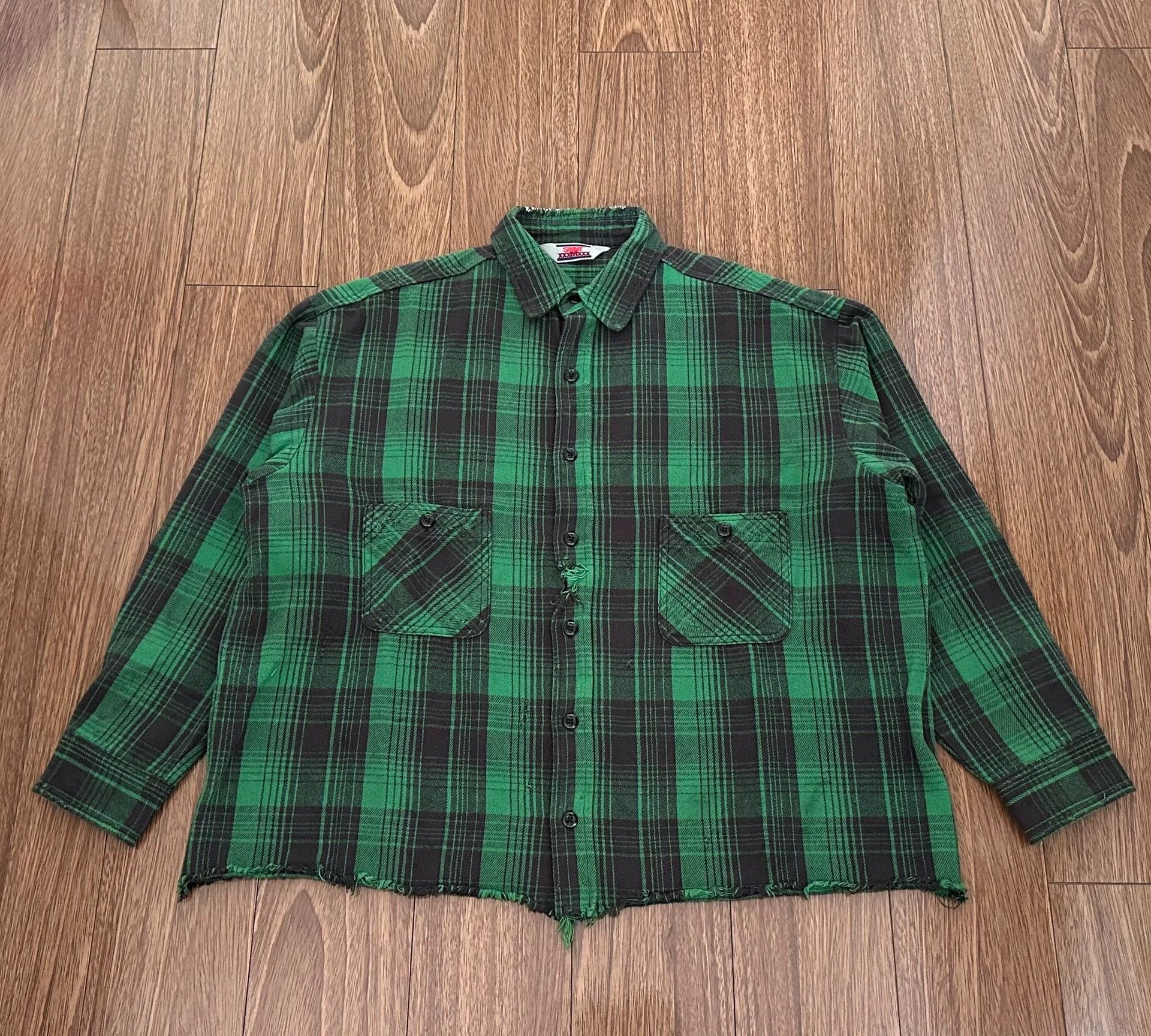 SM 24SS Point Collar Button-Front Check Shirt Green M Worn1