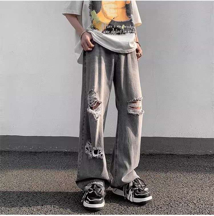 image of Leisure Washed Distressed Jeans in Grey, Men's (Size 32)