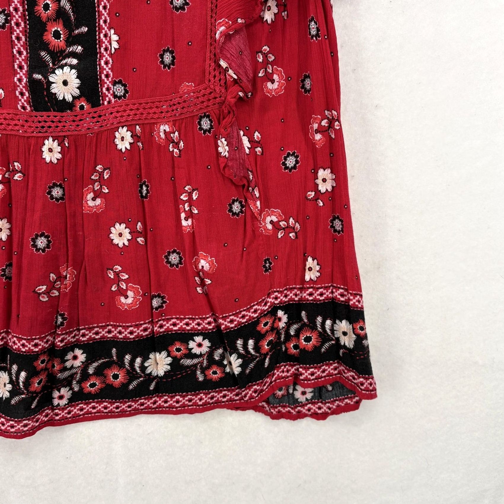 J. Jill J Jill Shirt Womens 2X Red Floral Boho Peasant Top Blouse Rayon Lace Print Y2K Size XXL / US 16-18 / IT 52-54 - 3 Thumbnail