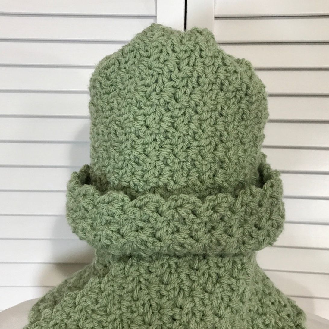 Handmade NWT Handmade Crocheted Sage Green Matching Beanie Scarf 80” Size ONE SIZE - 5 Thumbnail
