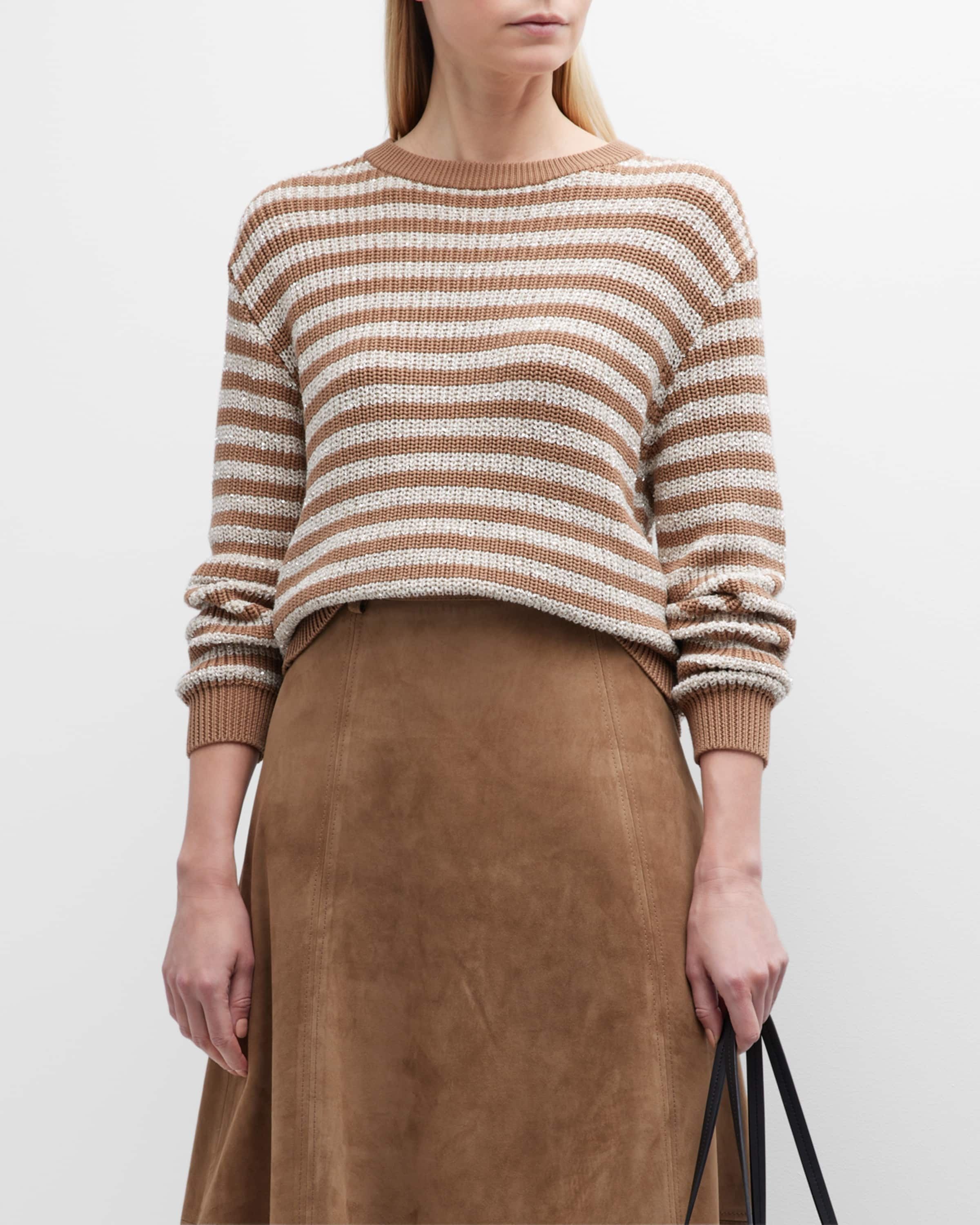 Brunello Cucinelli o1y0825 Crewneck Sweater in Camel/White Size M / US 6-8 / IT 42-44 - 3 Thumbnail