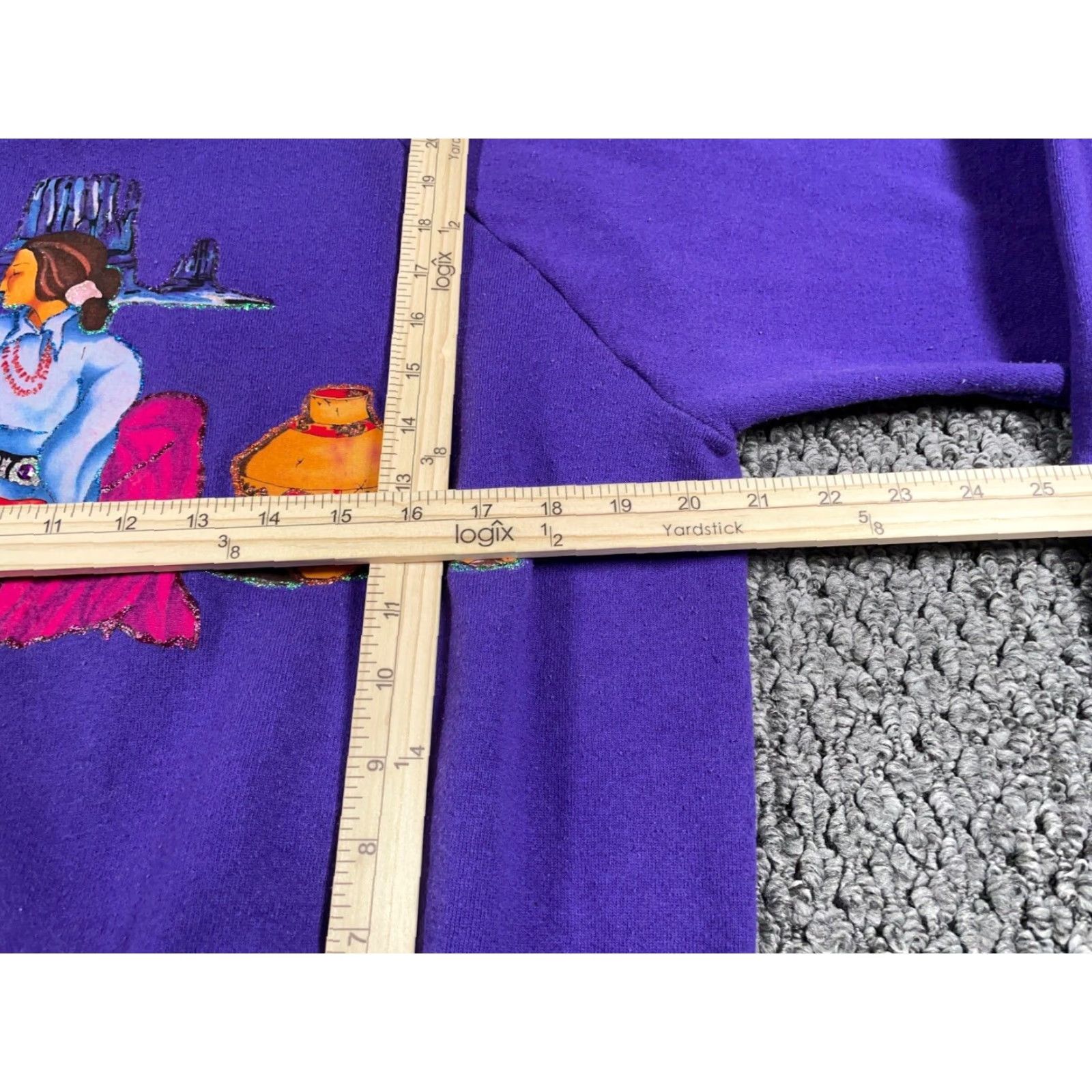 Fruit Of The Loom Southwestern Tribal Painted Mock Neck Sweatshirt Women's Large Purple 90s Size L / US 10 / IT 46 - 5 Thumbnail