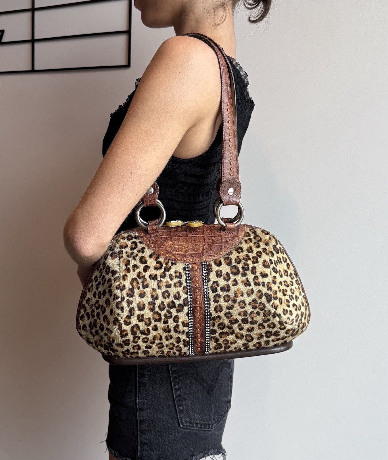 Other Alaluna Leopard Leather Brown Bag Vintage Boho Glam Size ONE SIZE - 1 Thumbnail