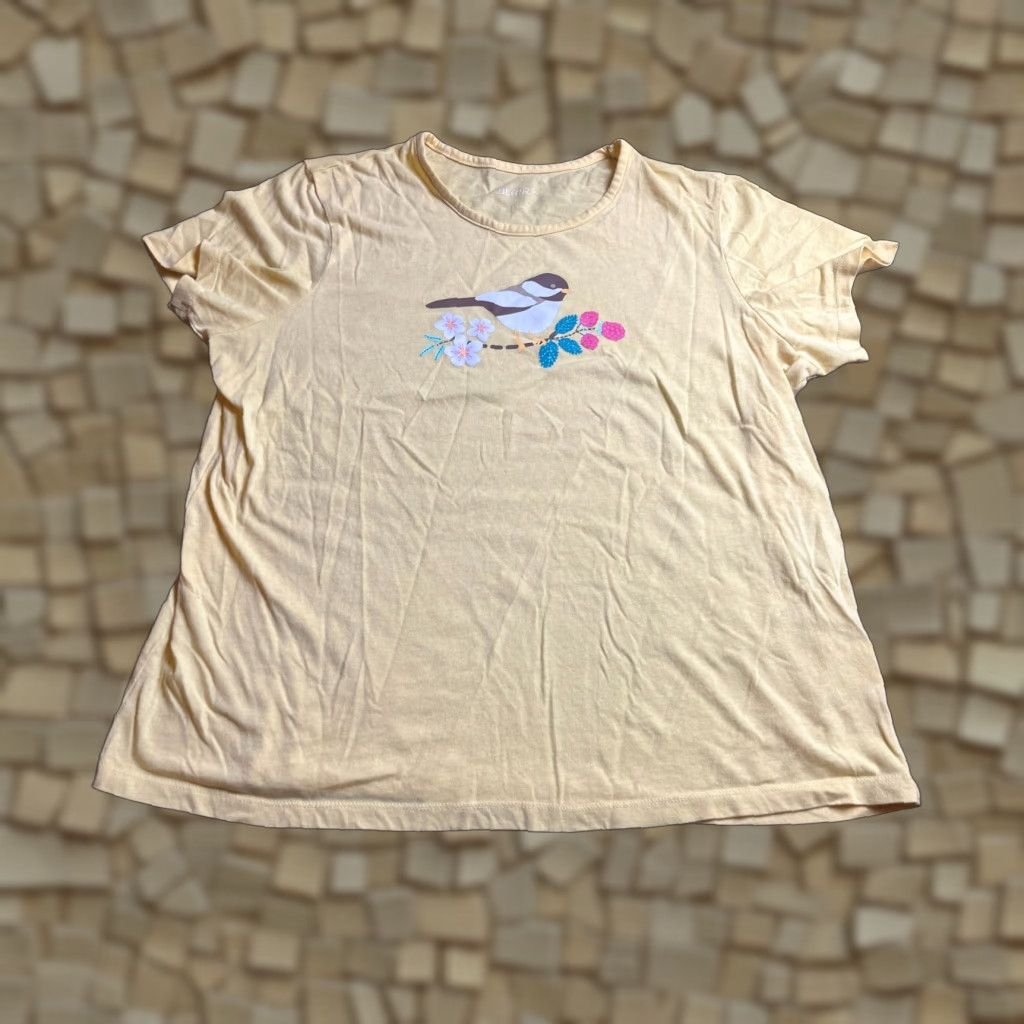 Blair Blair Shirt Women's Large Yellow Bird Floral Tee Shirt Size L / US 10 / IT 46 - 1 Thumbnail